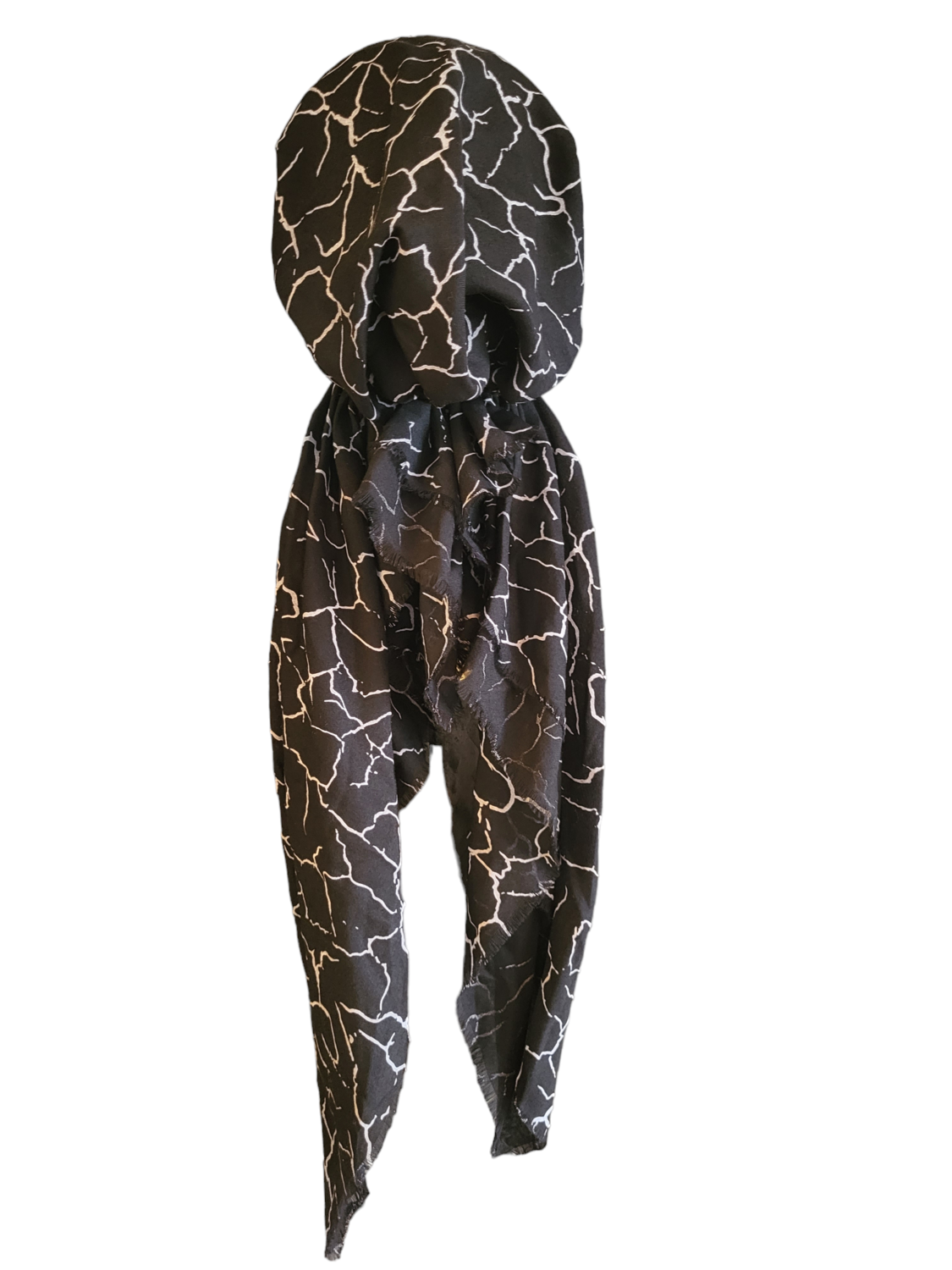 Black/wavy - pretied tichel WITH adjustable pull tab &amp; band sewn in