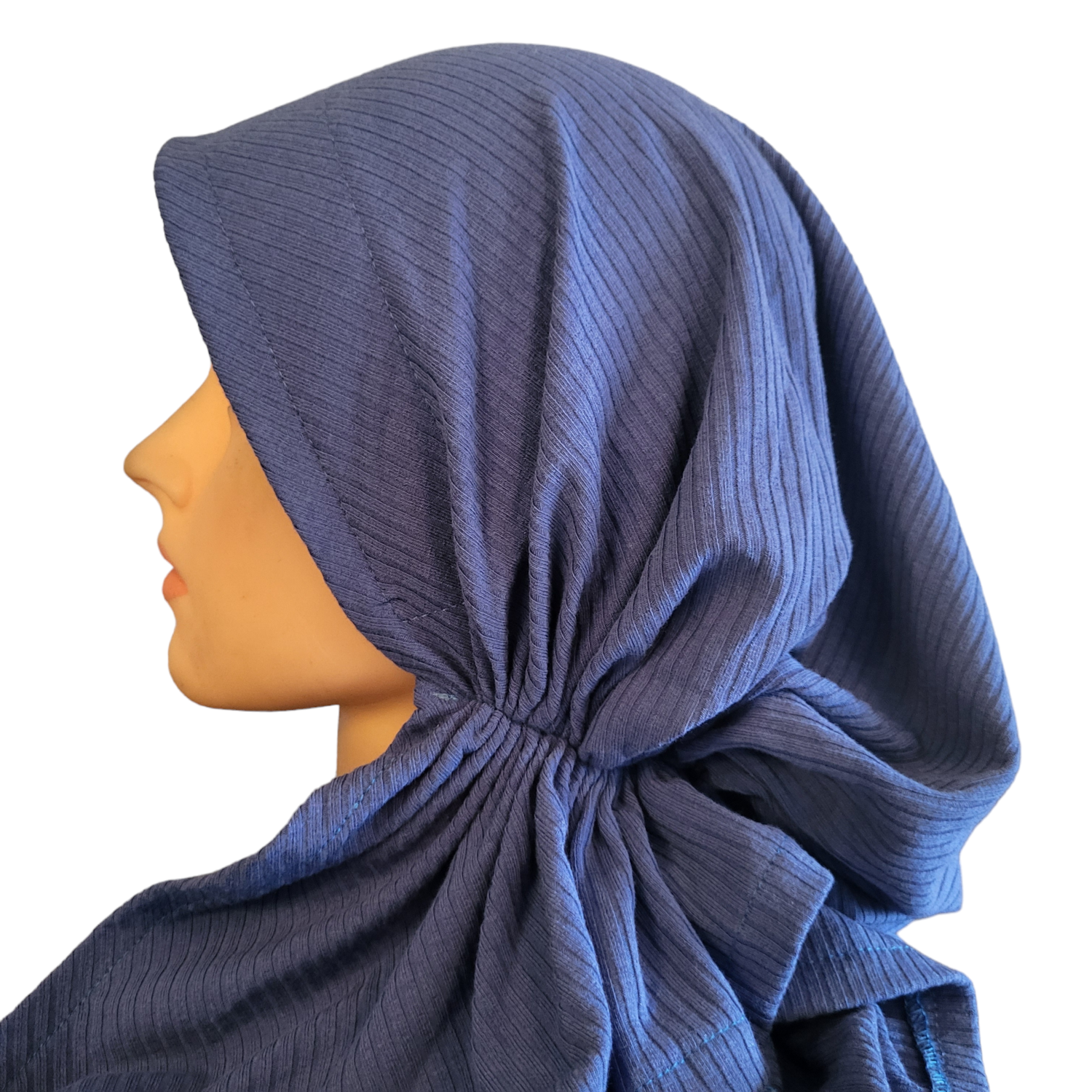 Royal blue ribbed - pretied tichel WITH adjustable pull tab &amp; band sewn in - XL