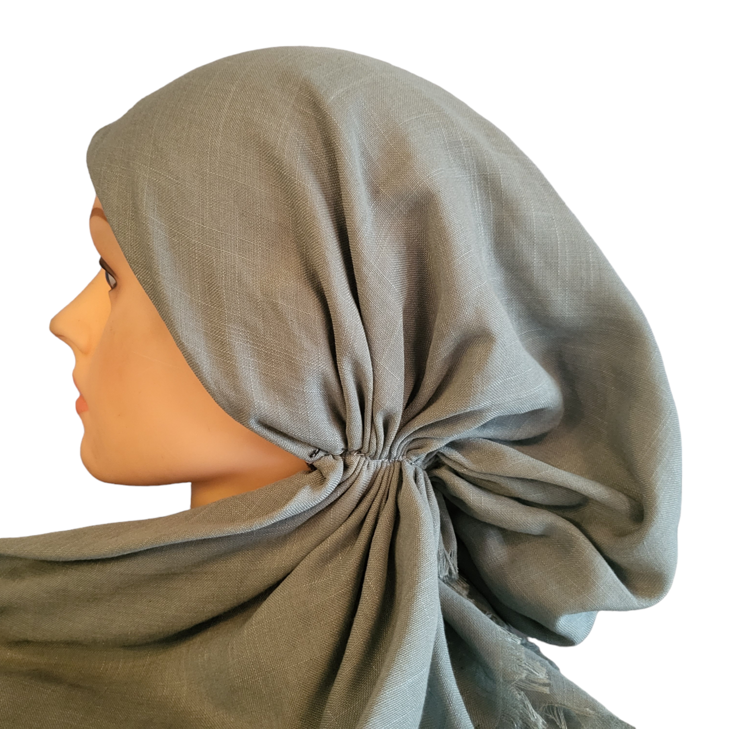 Solid mint pretied tichel WITH adjustable pull tab &amp; band sewn in