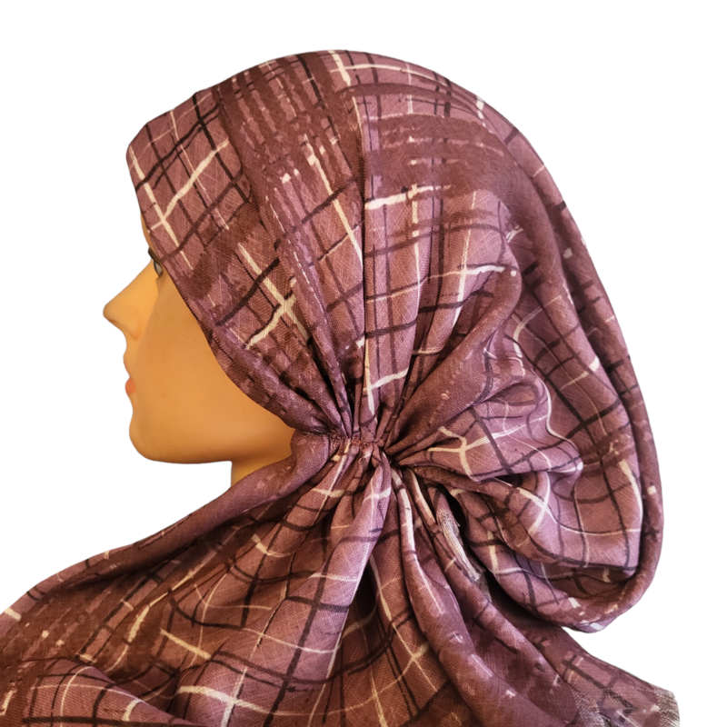 Mauve - pretied tichel WITH adjustable pull tab & band sewn in