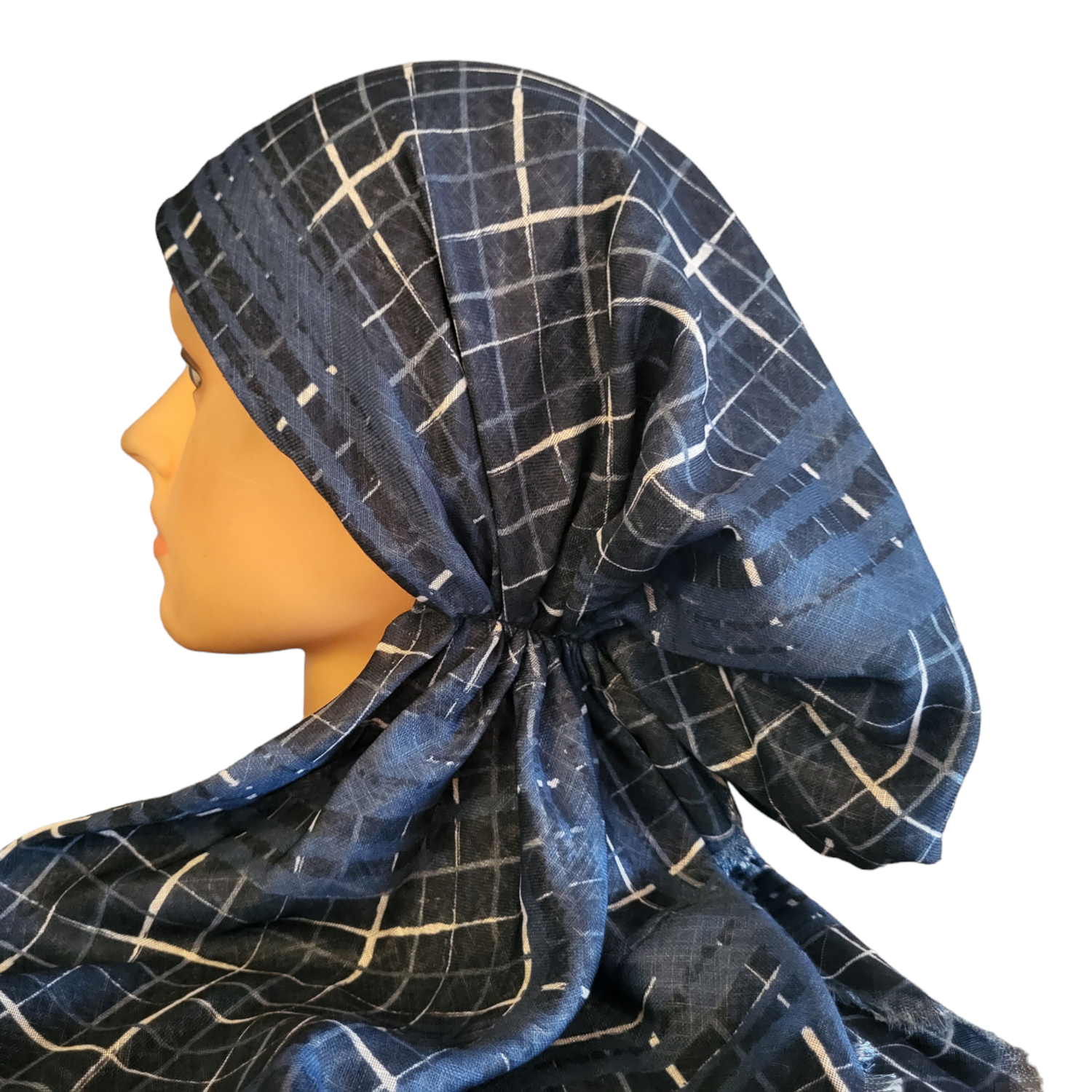 Chambray - pretied tichel WITH adjustable pull tab &amp; band sewn in
