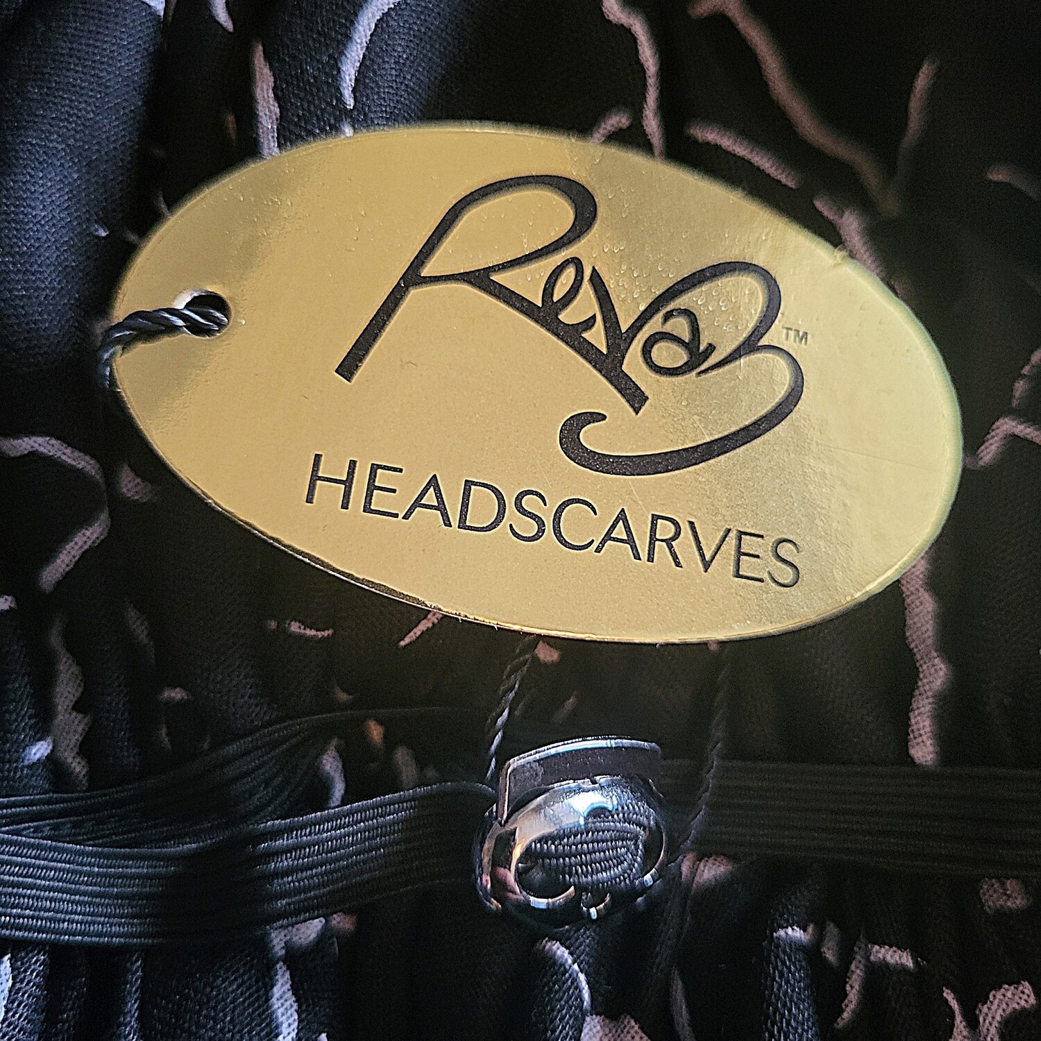 Black/flowers - pretied tichel WITH adjustable pull tab &amp; band sewn in