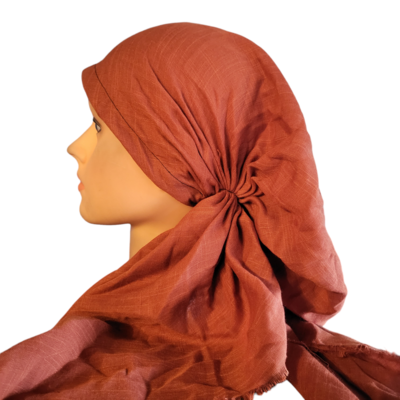 Rust - solid soft fringe pretied tichel - Lizi Headwear