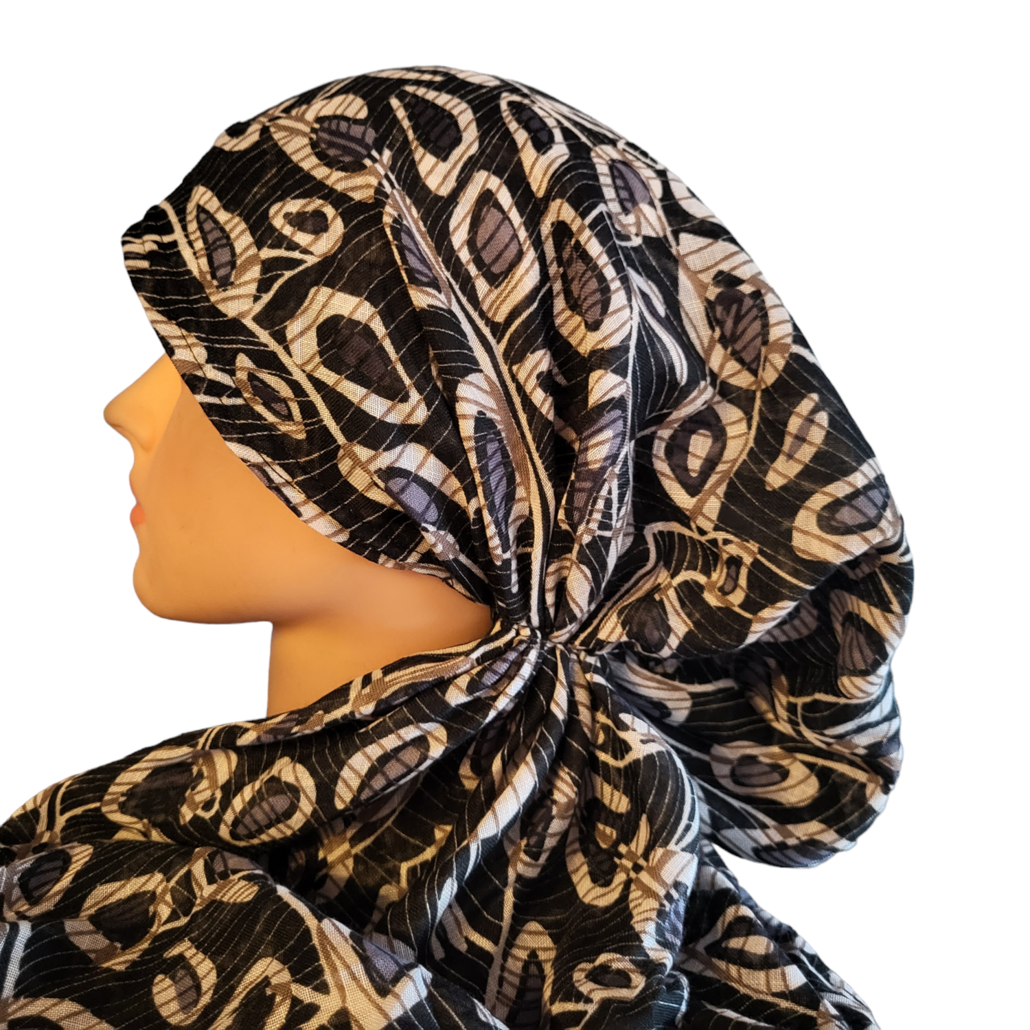 Black patterned - cotton mix pretied tichel w/band sewn in- Lizi Headwear