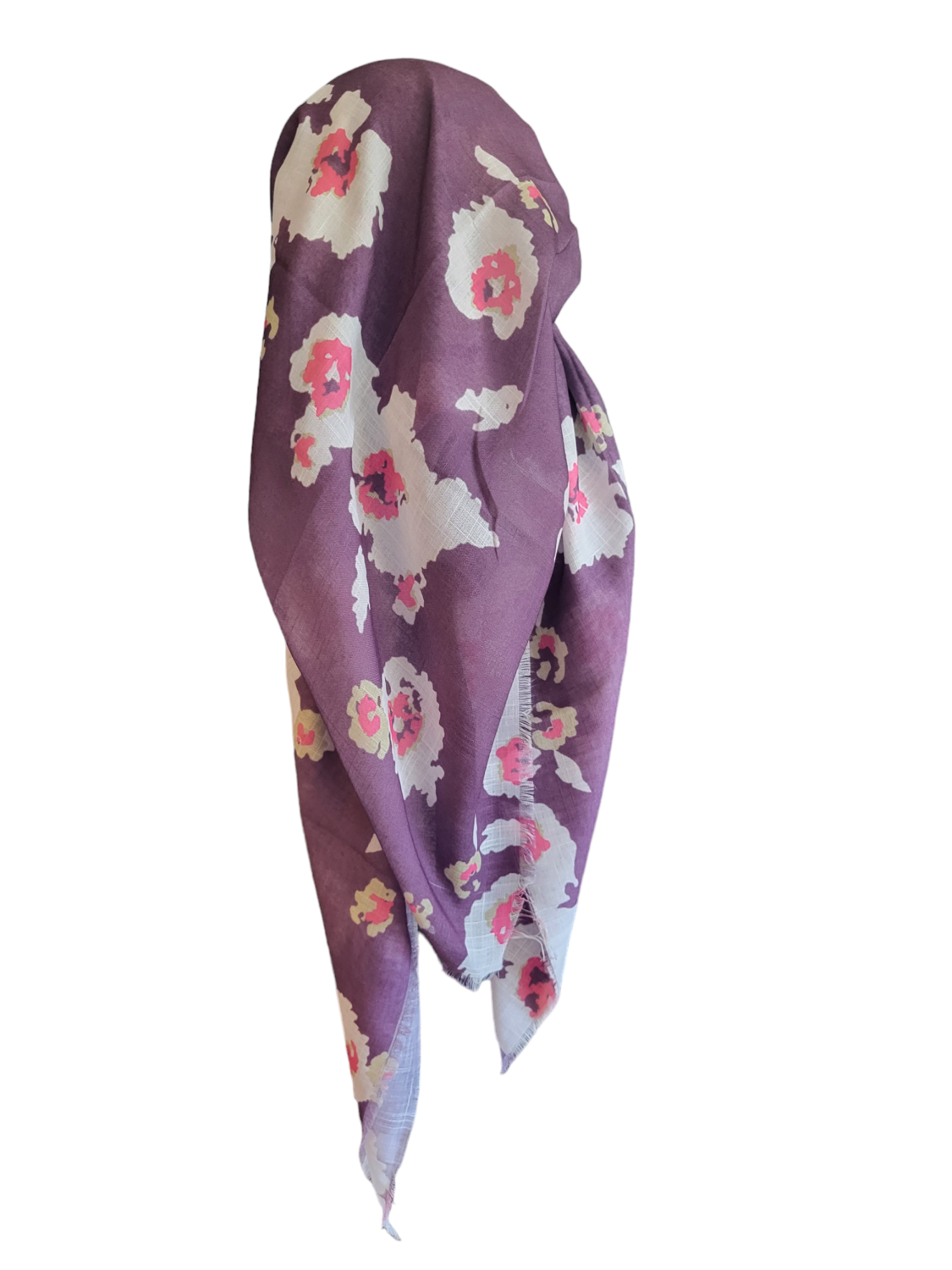 Berry floral - long back pre-tied kerchief w/band sewn in  -  soft fringed edges material