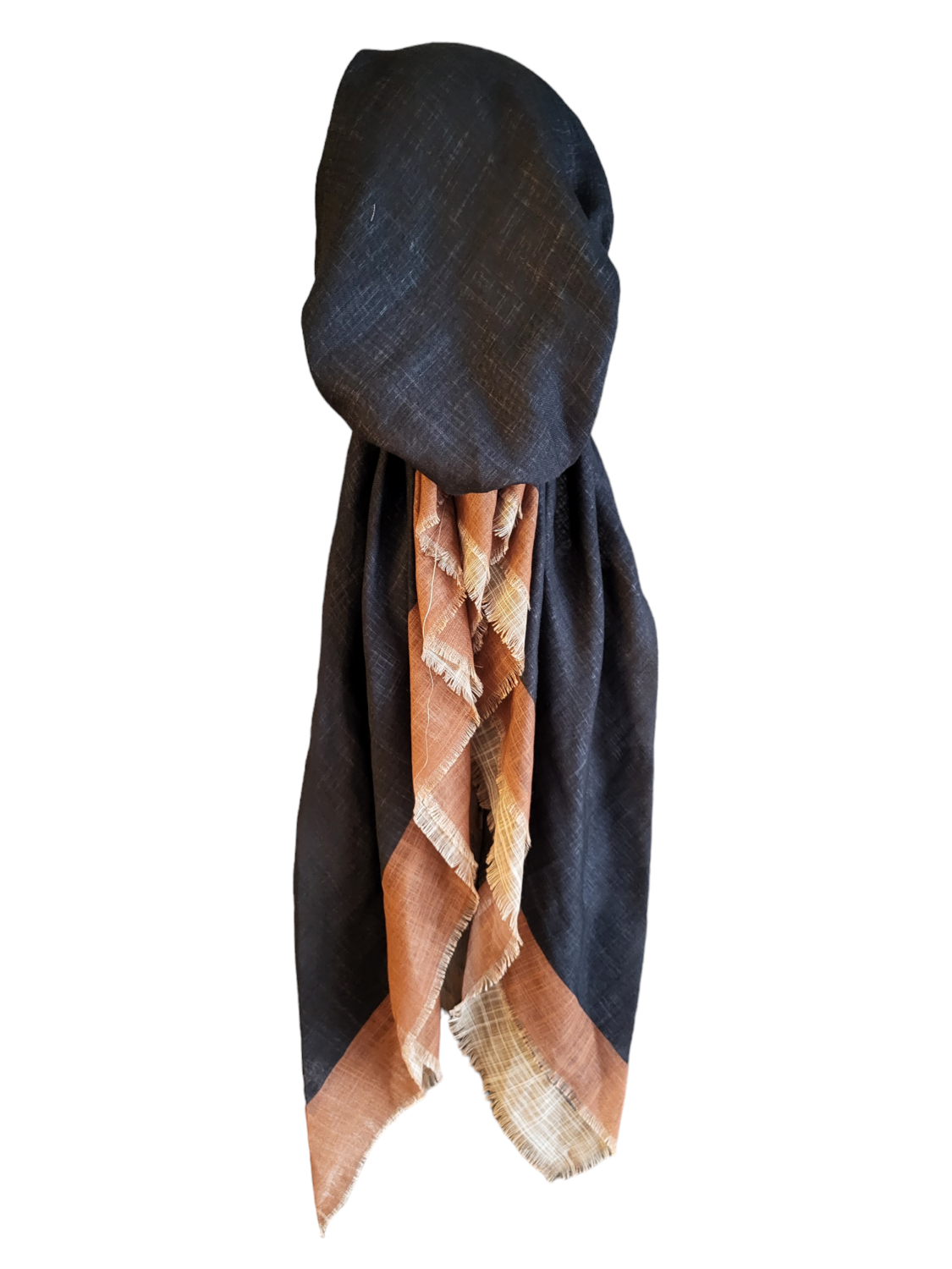 Black/camel border pretied tichel WITH adjustable pull tab &amp; band sewn in