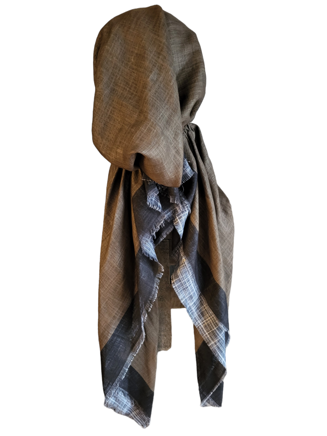 Olive/black border pretied tichel WITH adjustable pull tab &amp; band sewn in