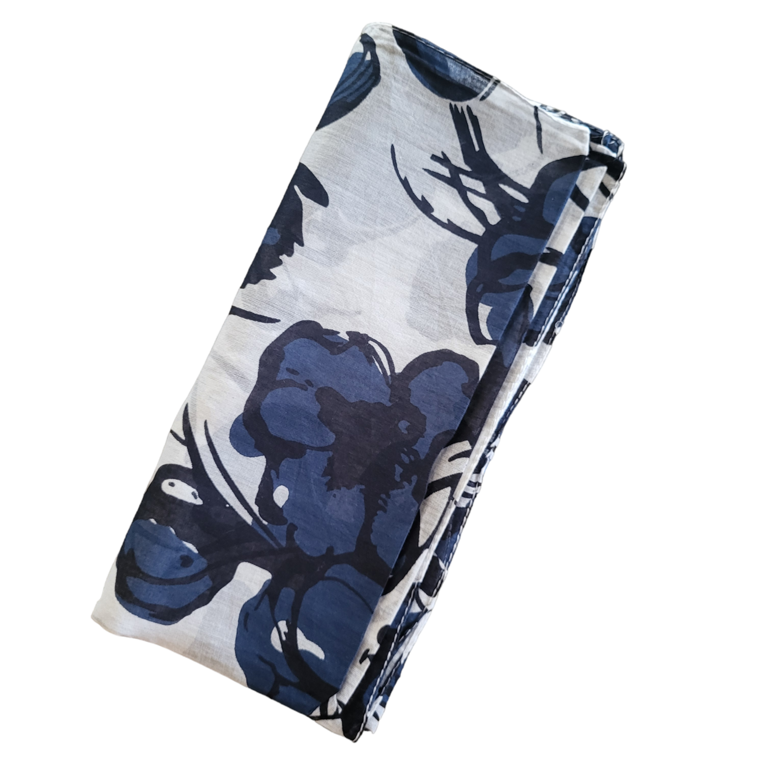 Large flowers super thin cotton tichel - navy