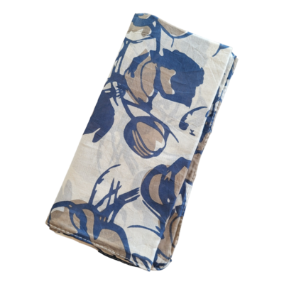 Large flowers super thin cotton tichel - denim