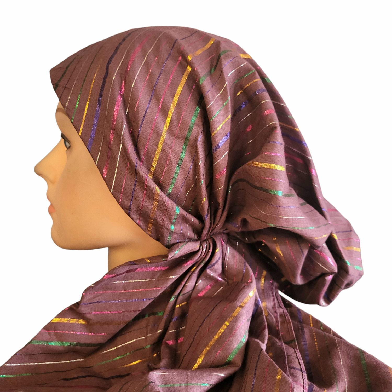 Cotton thick stripes pretied tichel - dusty plum