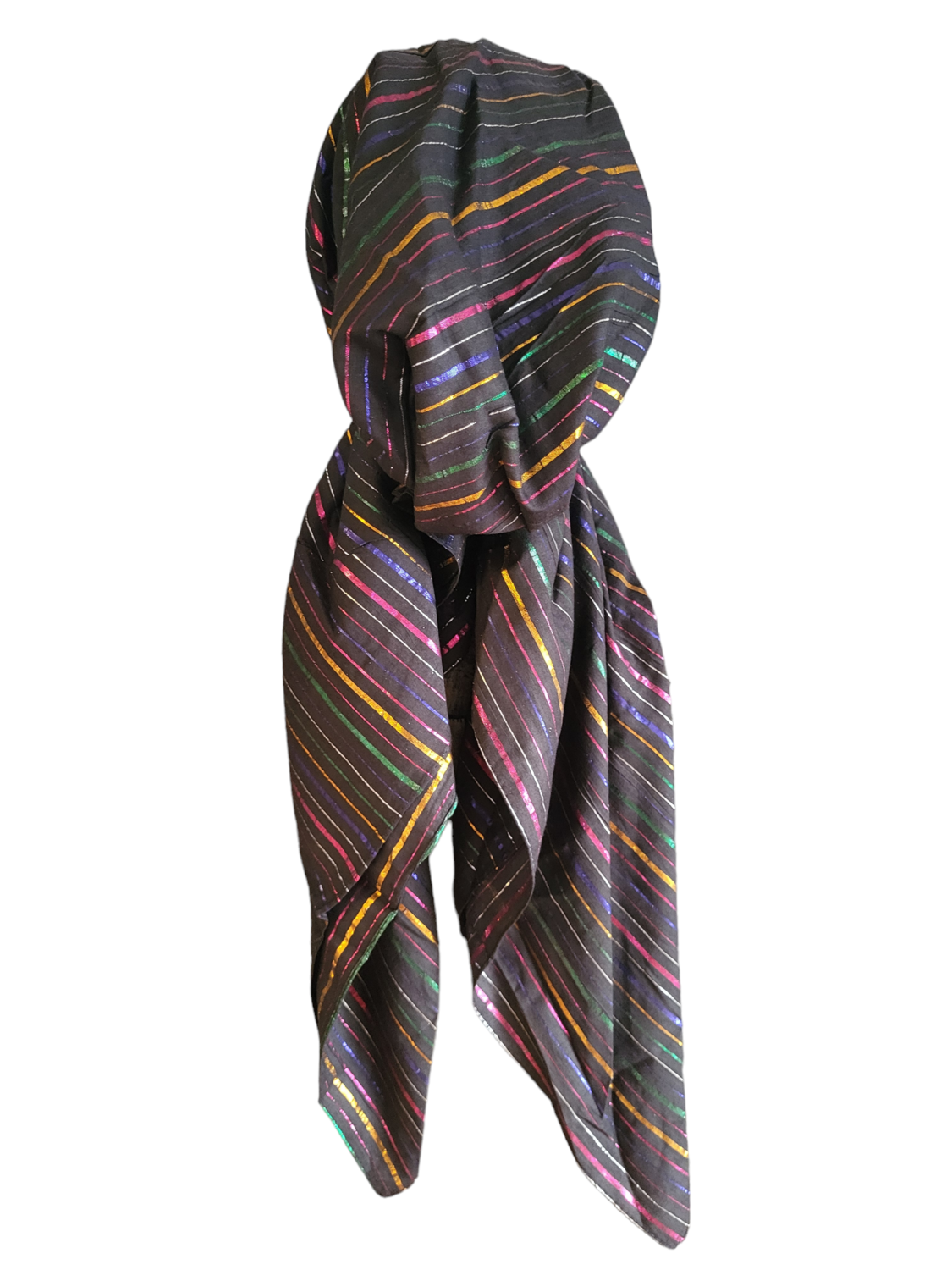 Cotton thick stripes pretied tichel - black