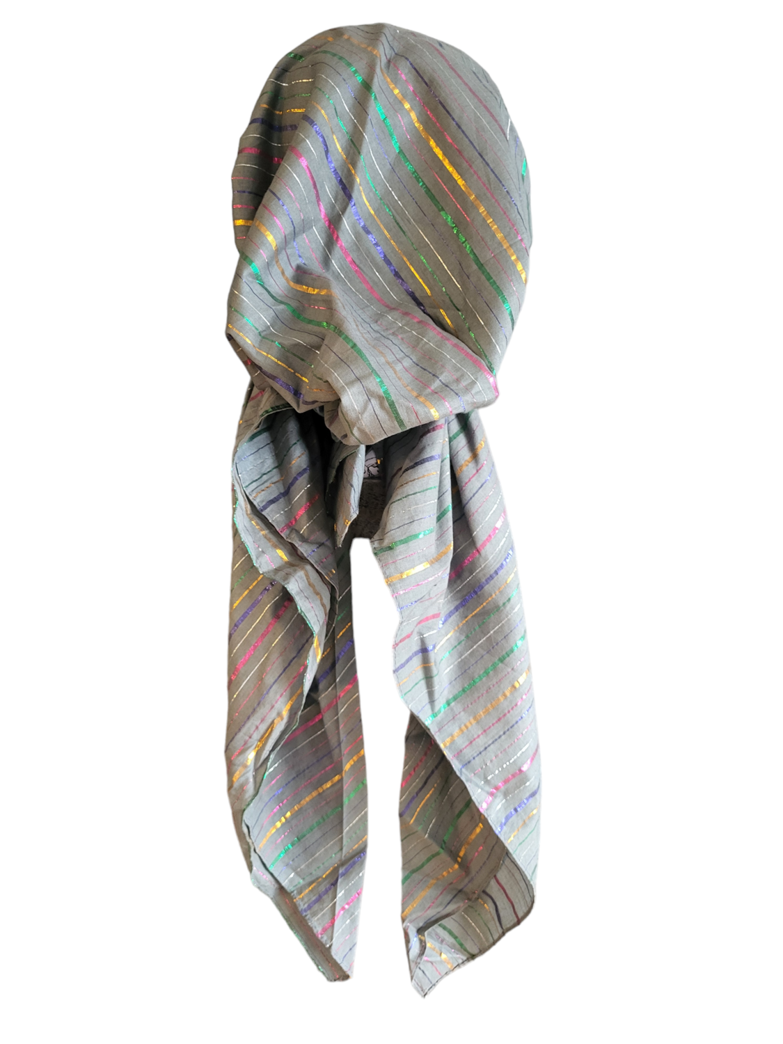 Cotton thick stripes pretied tichel - medium gray