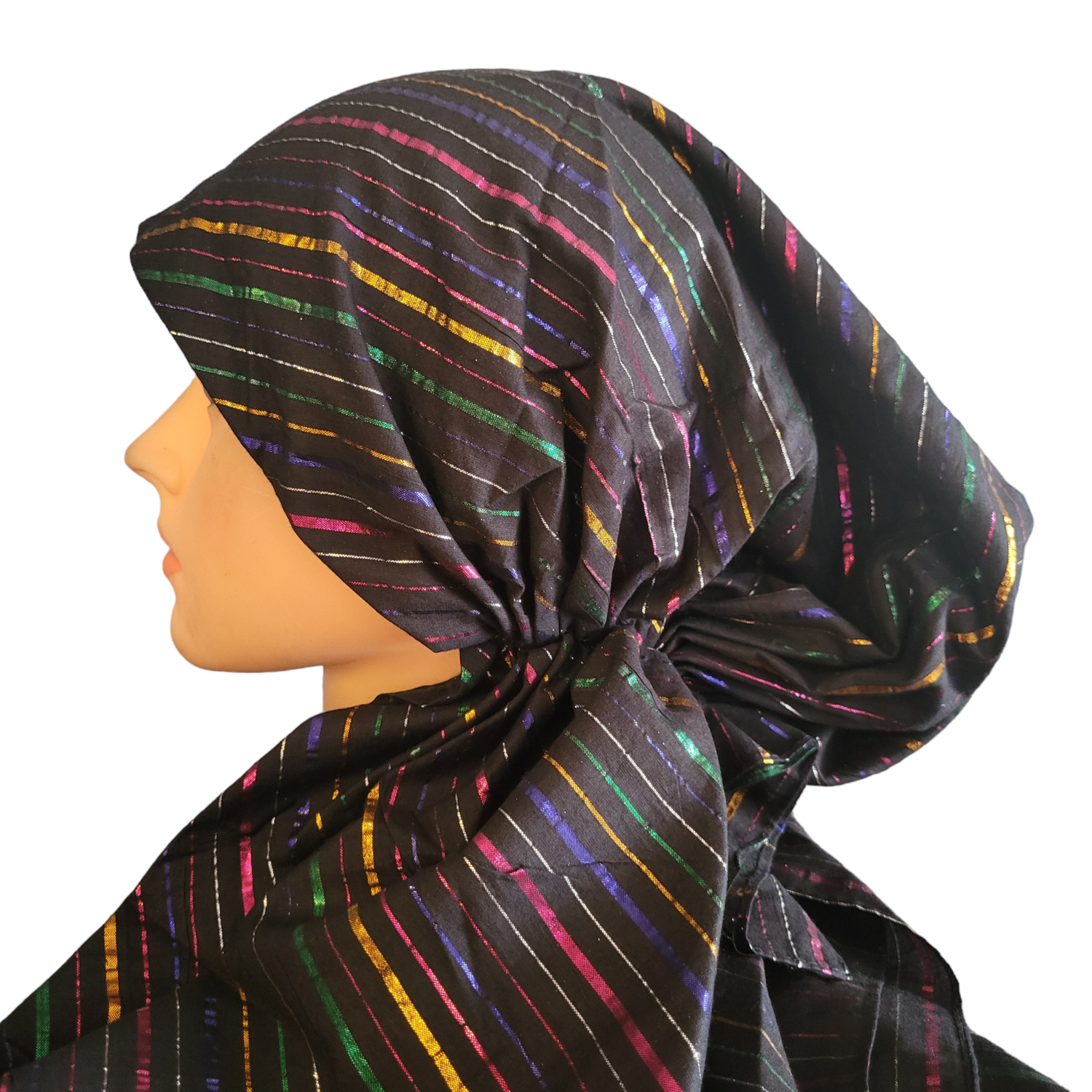 Cotton thick stripes pretied tichel - black