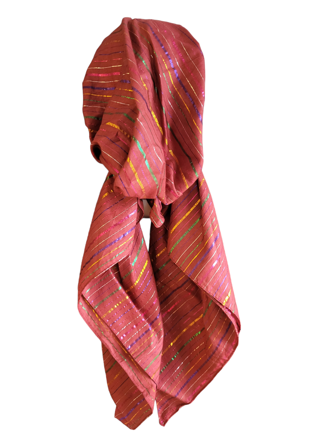 Cotton thick stripes pretied tichel - dusty maroon