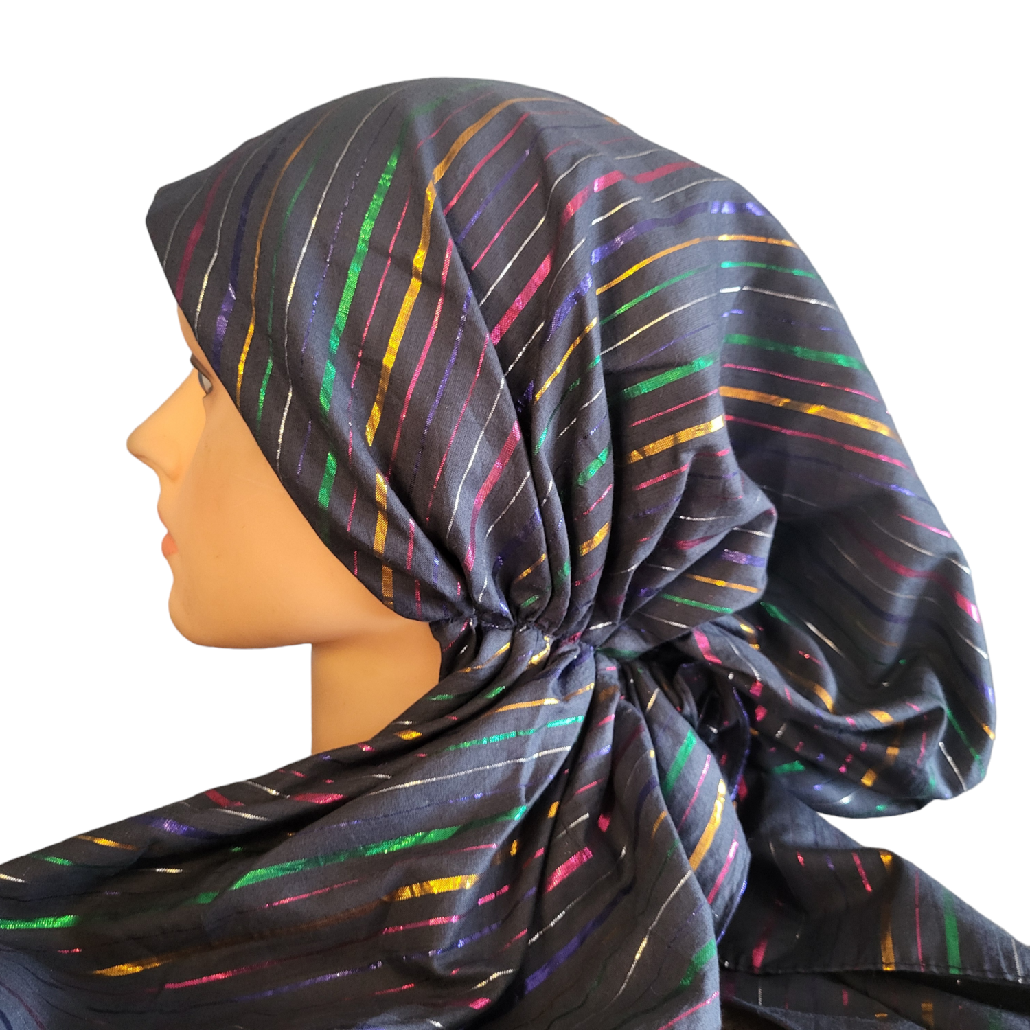 Cotton thick stripes pretied tichel - navy