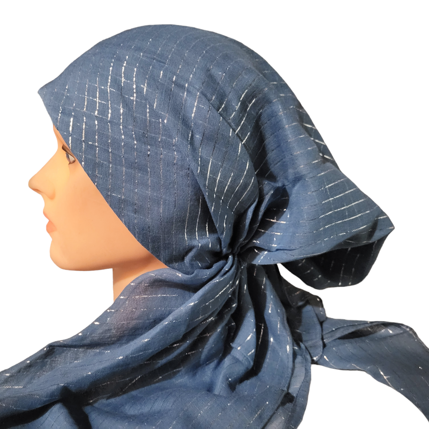 Denim blue lurex pre tied tichel