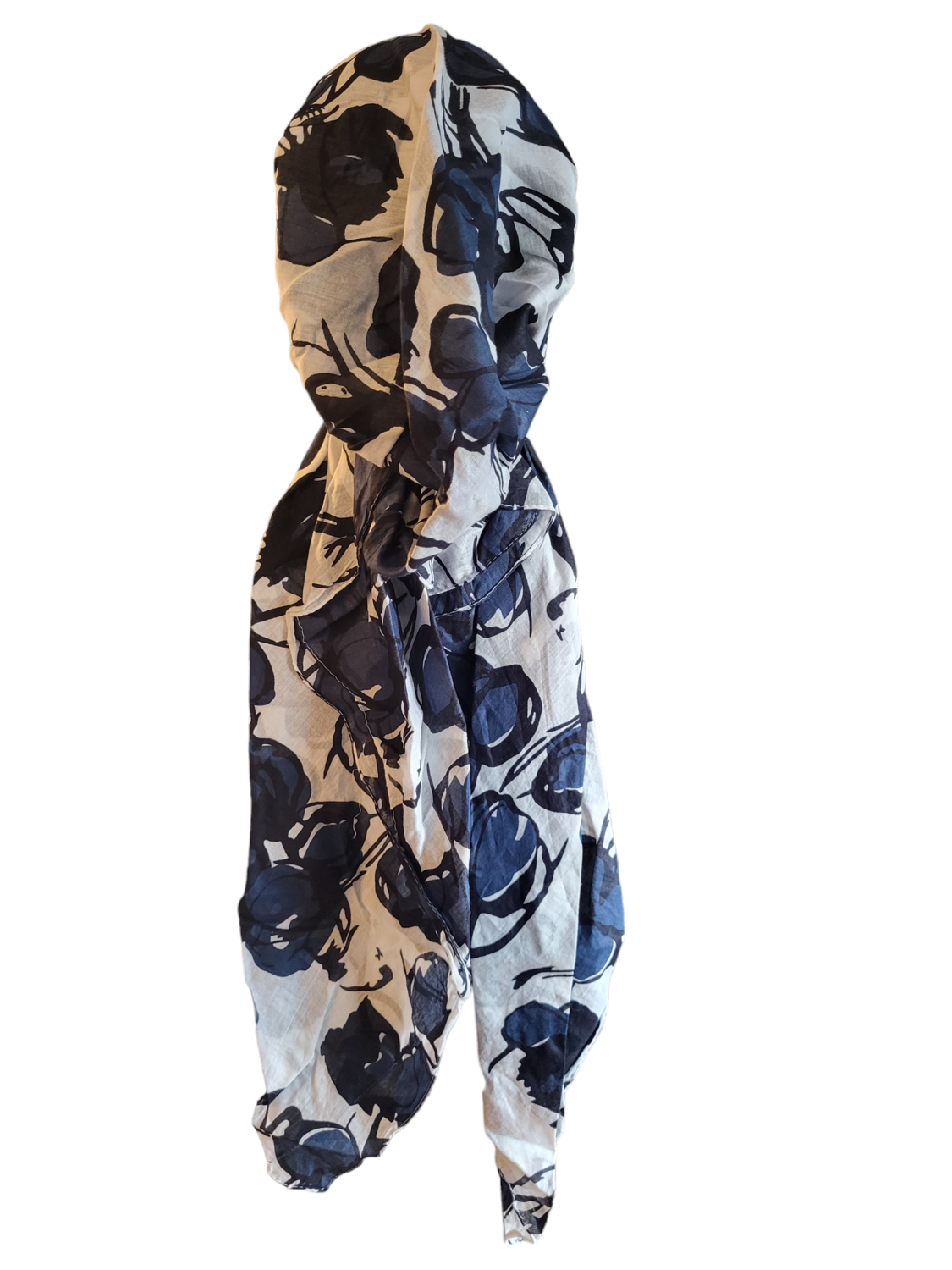 Cotton super thin - large flowers pretied tichel - navy