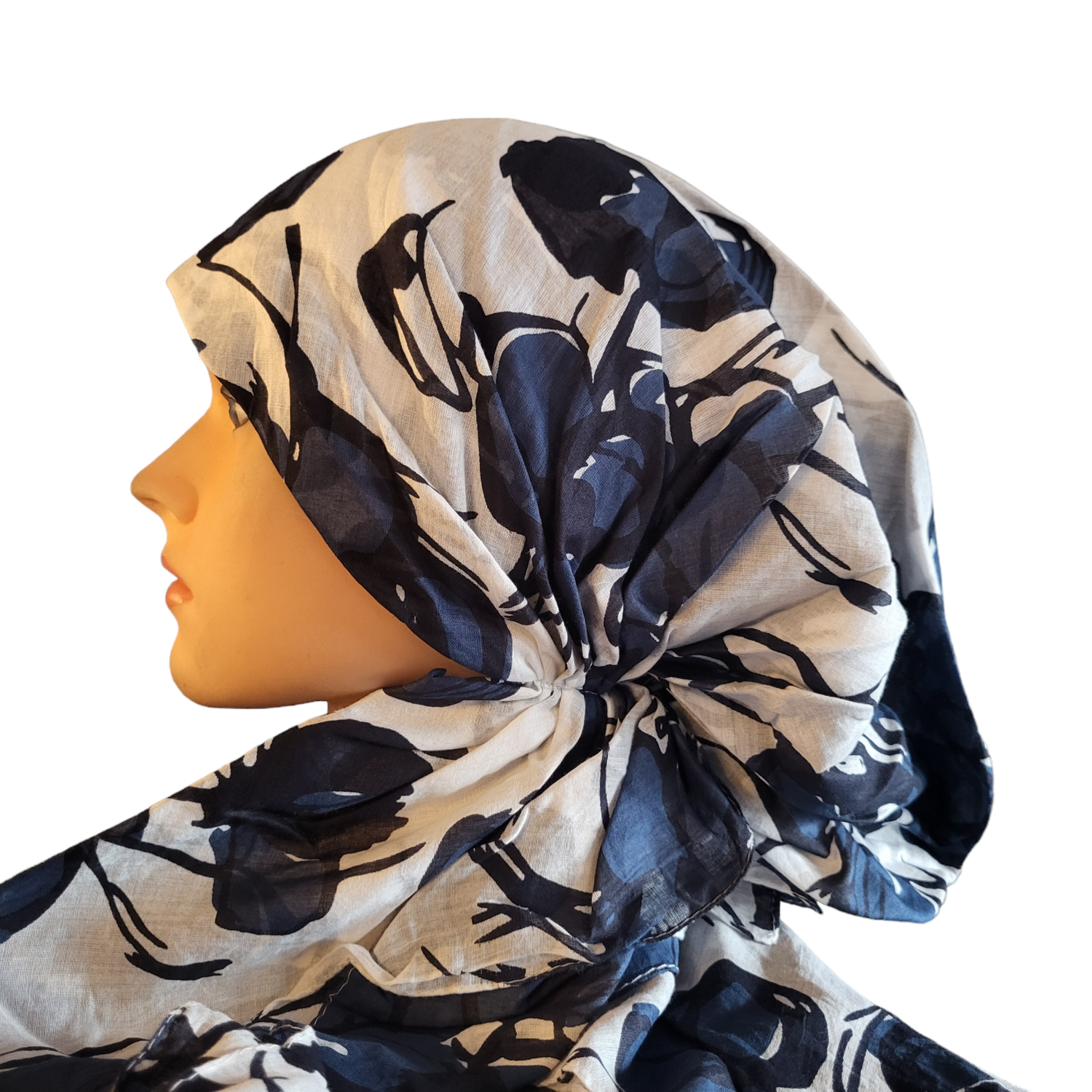 Cotton super thin - large flowers pretied tichel - navy