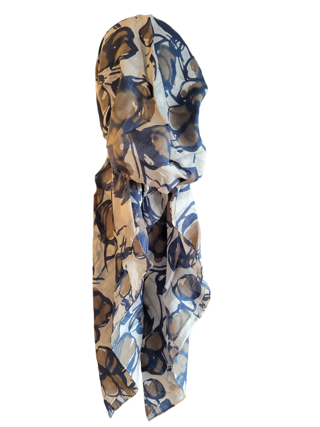 Cotton super thin - large flowers pretied tichel - denim