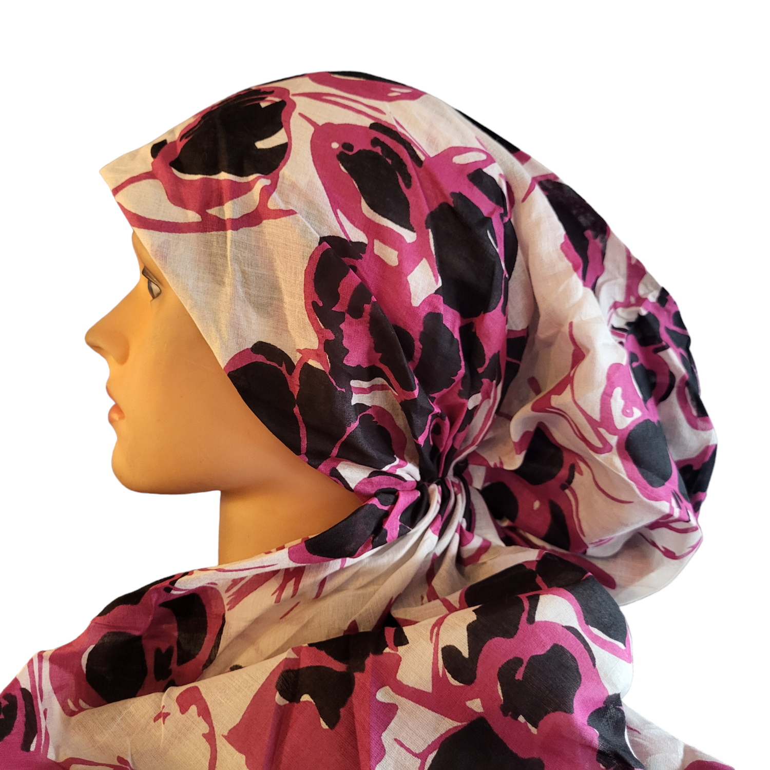 Cotton super thin - large flowers pretied tichel - fuchsia