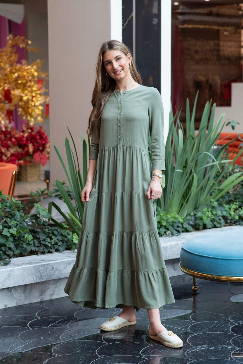Tiered maxi dress - sage, Size: S