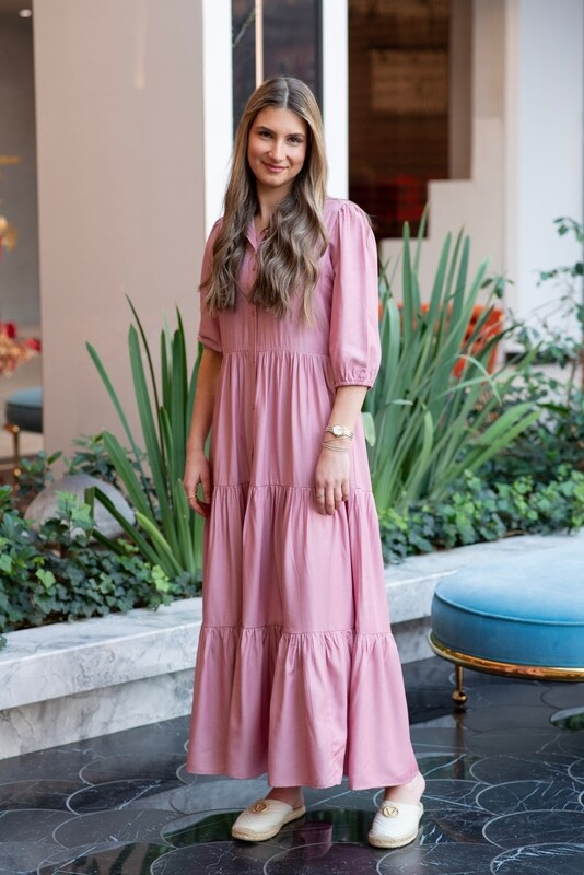 Tiered button down maxi dress - pink