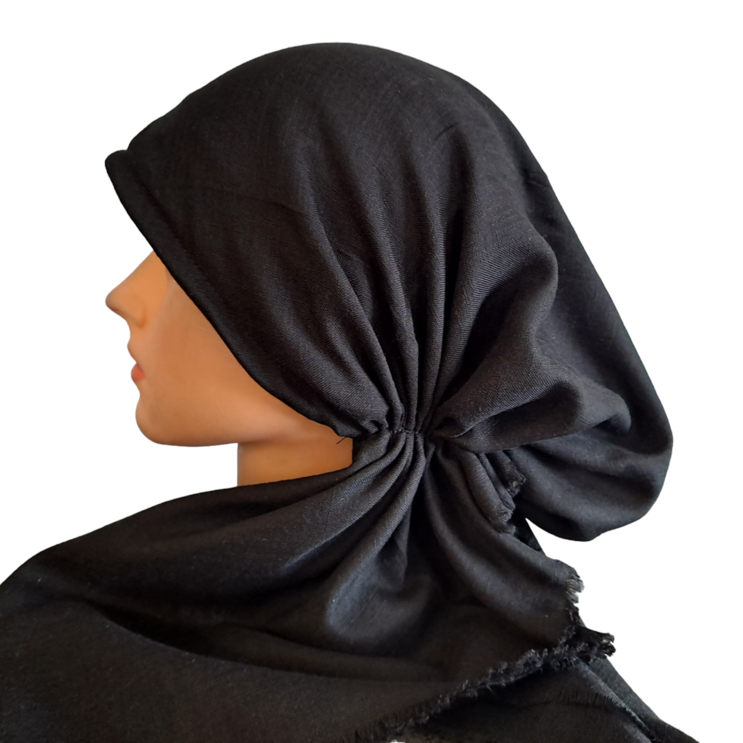 Black solid  - soft fringes pretied tichel