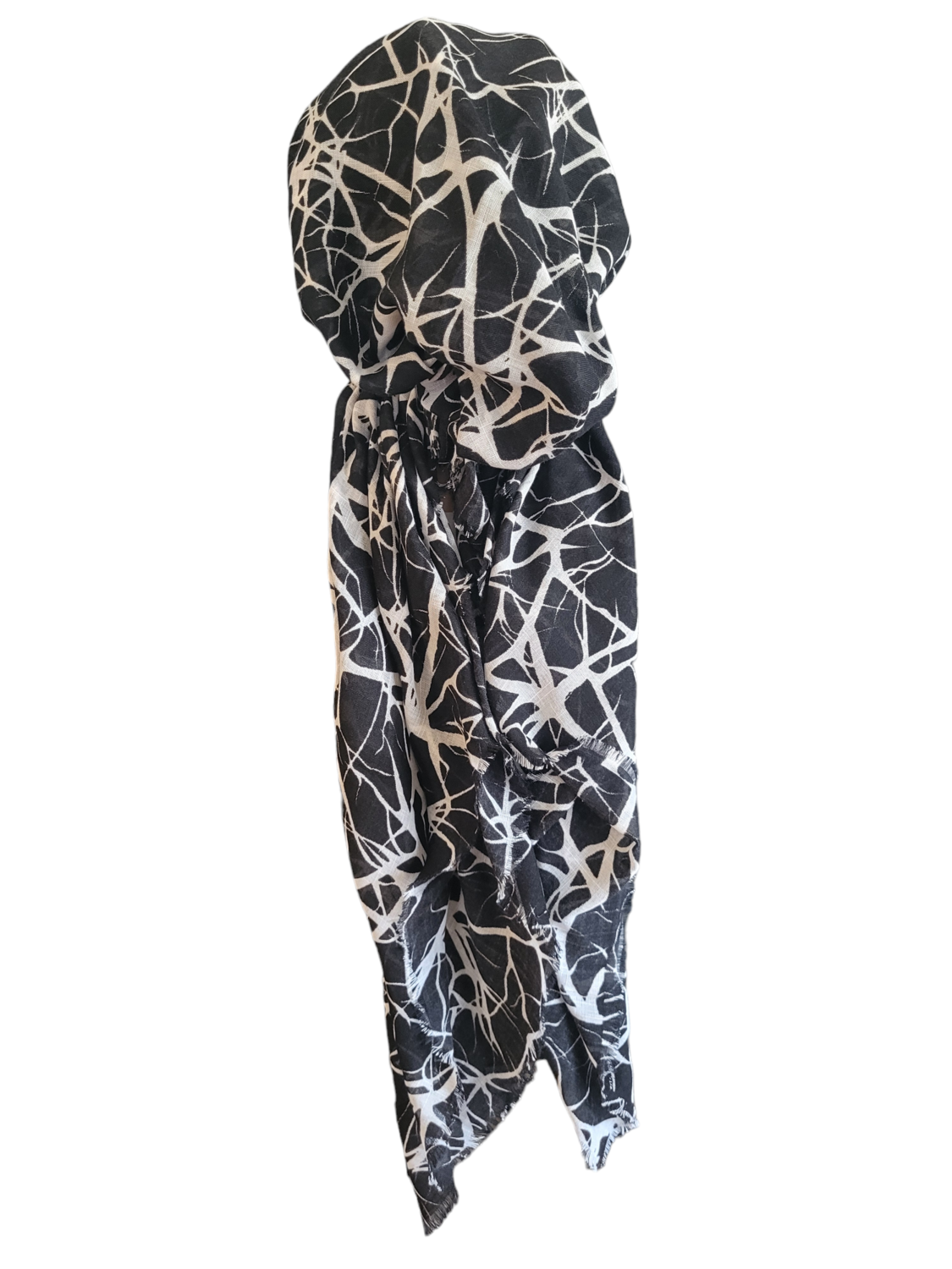 Black/White - soft fringes pretied tichel - many branches