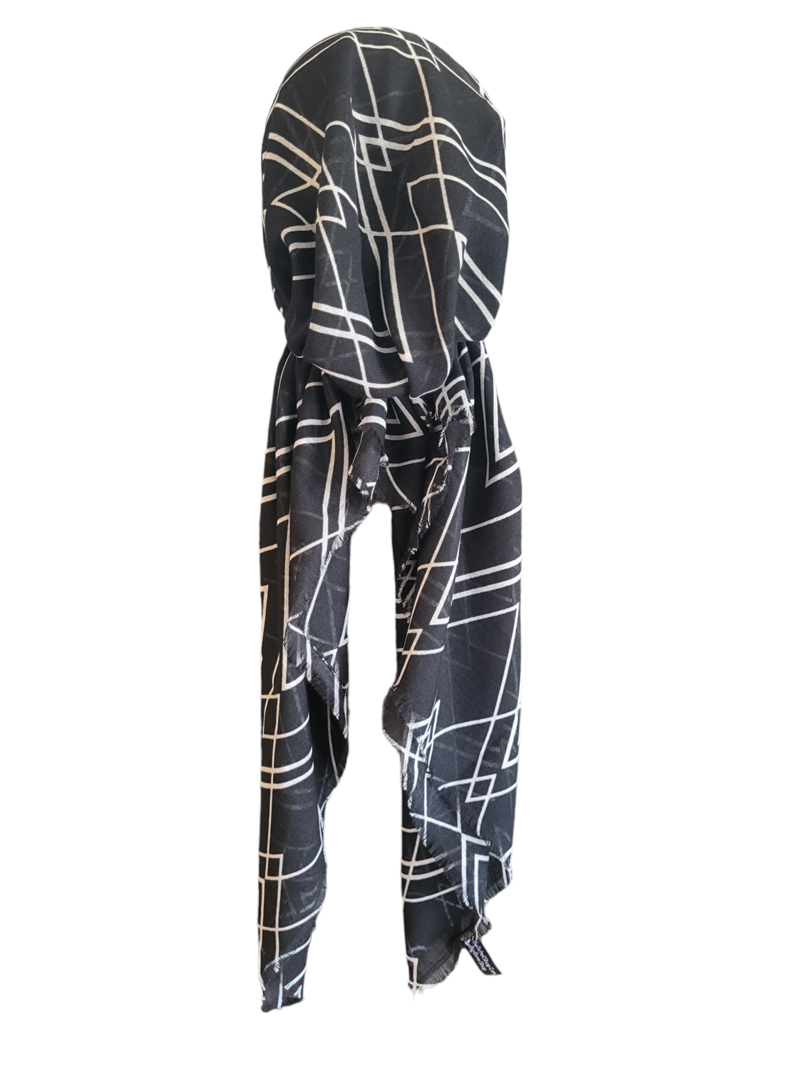 Black/White - soft fringes pretied tichel - lines