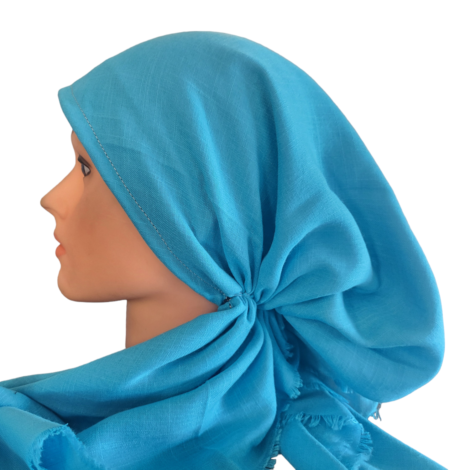 Aqua solid  - soft fringes pretied tichel