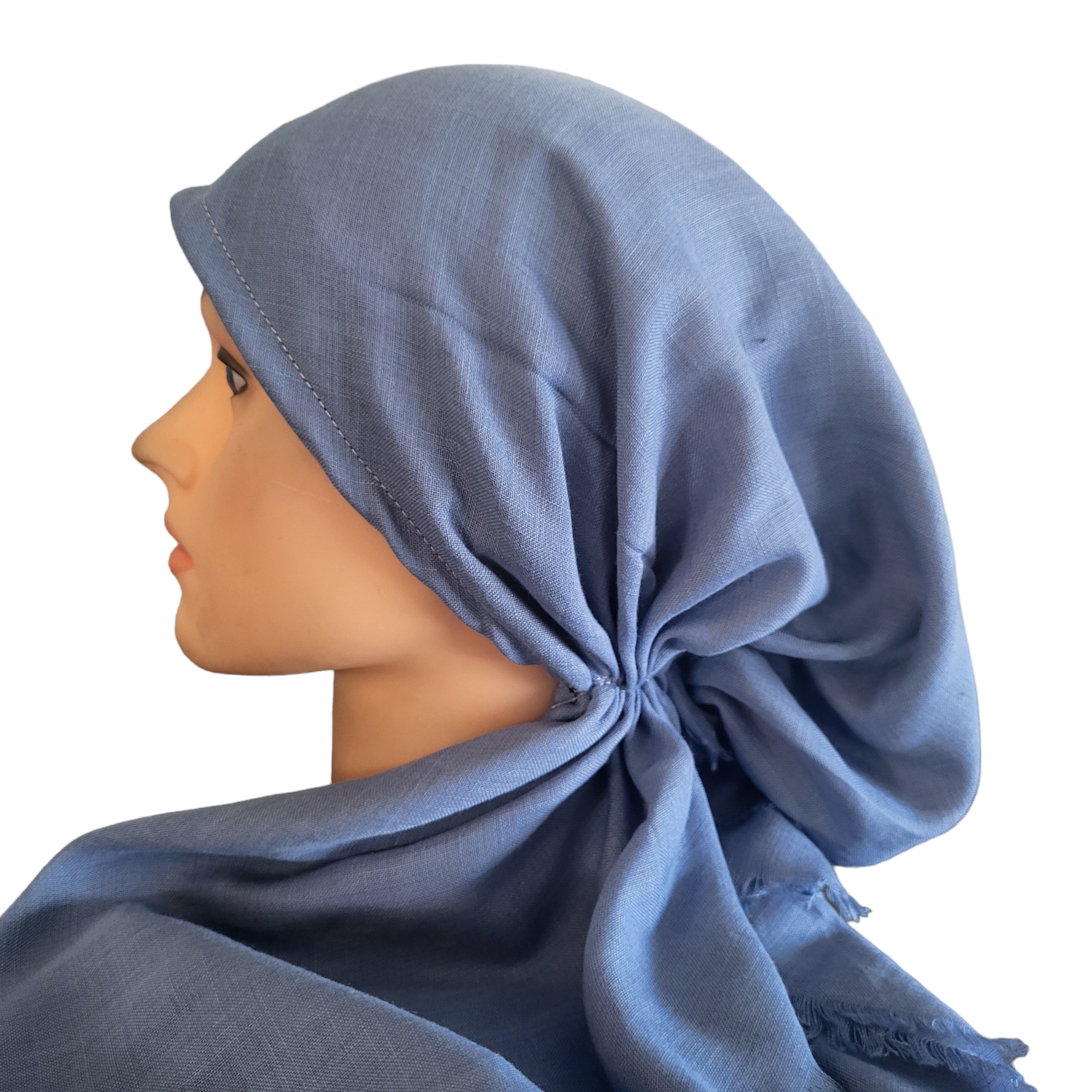 Light blue/denim solid  - soft fringes pretied tichel
