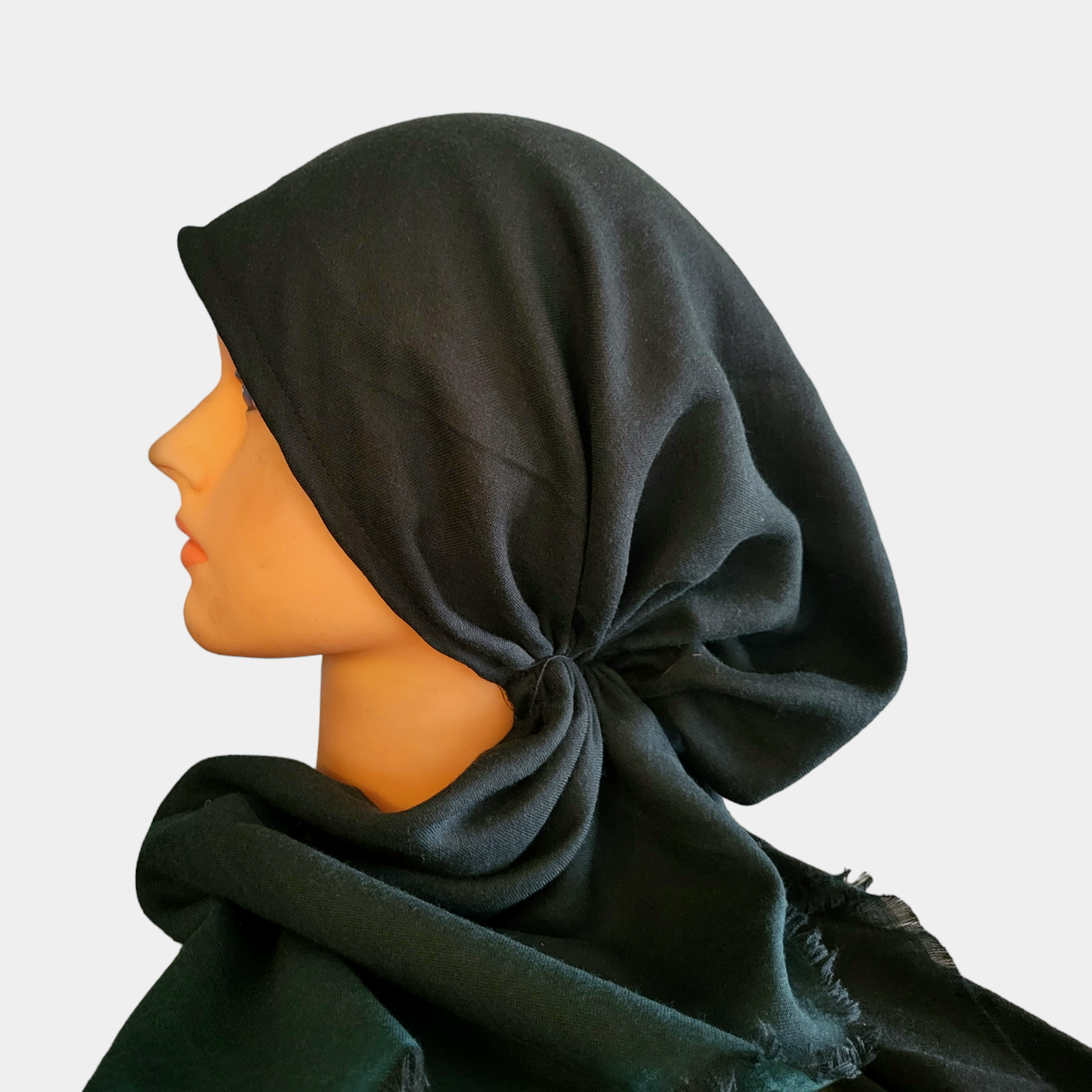 Shades of black/green - shaded soft fringes pretied tichel
