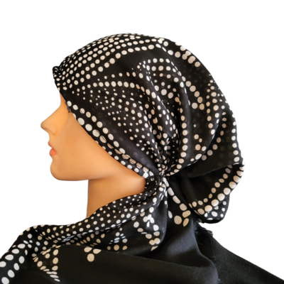 Black/White - soft fringes pretied tichel - dotted paisley