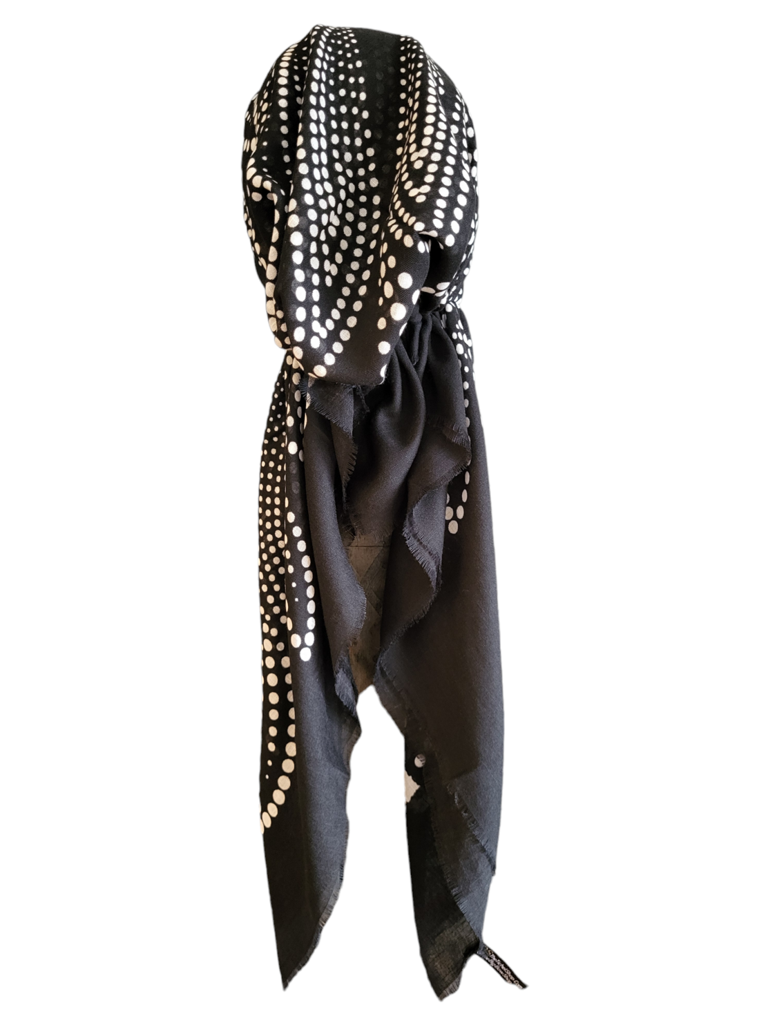 Black/White - soft fringes pretied tichel - dotted paisley
