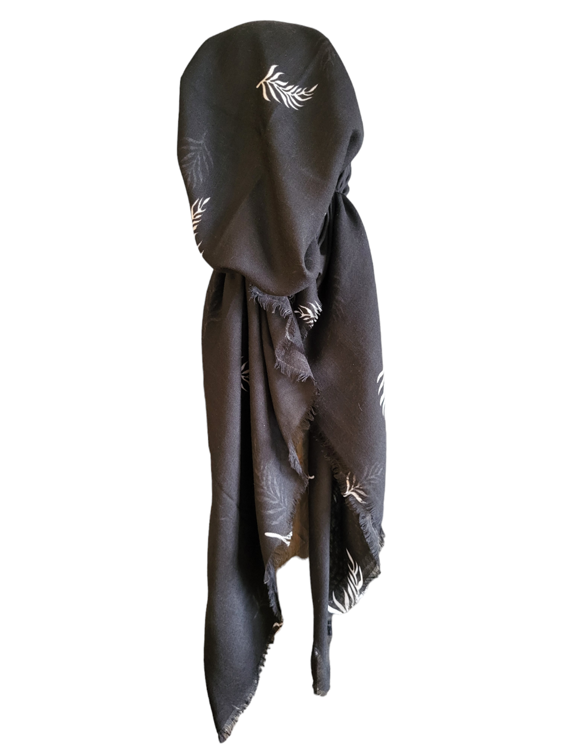 Black/White - soft fringes pretied tichel - slightly patterned