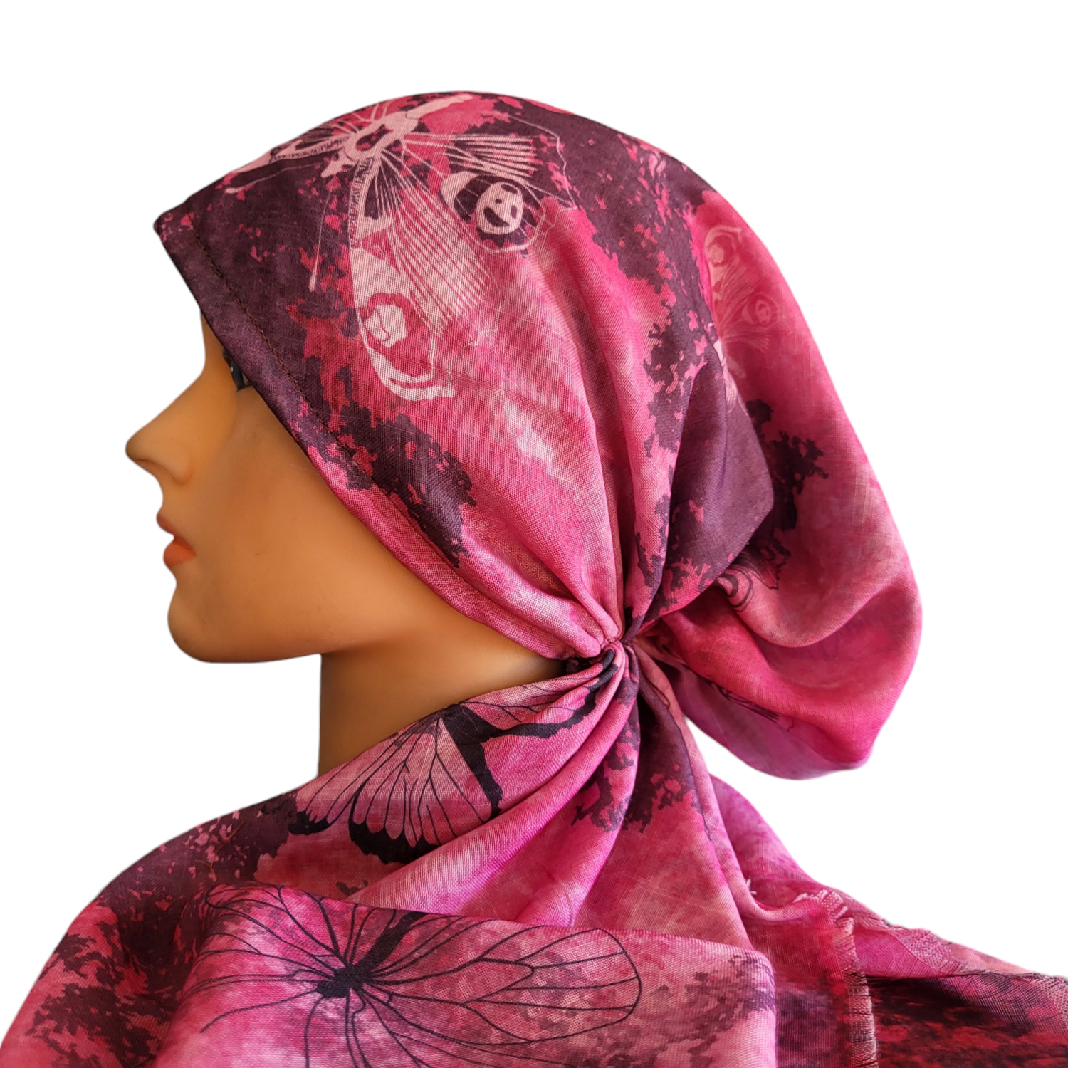 Pretty n&#39; deep pink butterfly n&#39; more - soft fringes pretied tichel