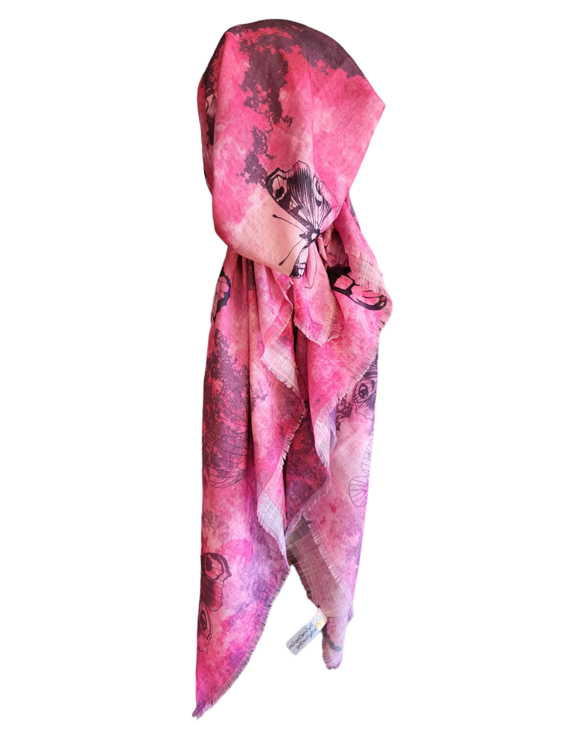 Pretty n' deep pink butterfly n' more - soft fringes pretied tichel