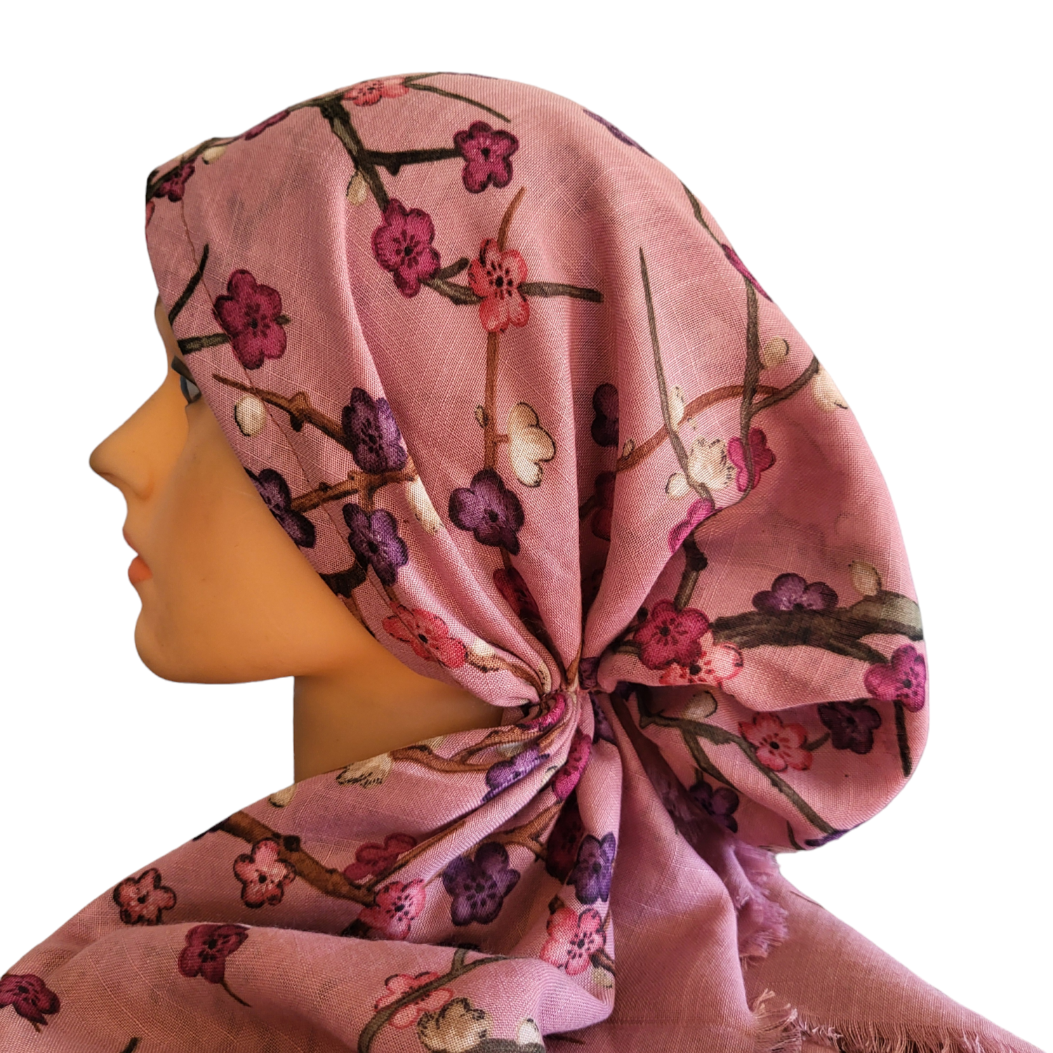 Pretty  flowers - soft fringes pretied tichel - pink