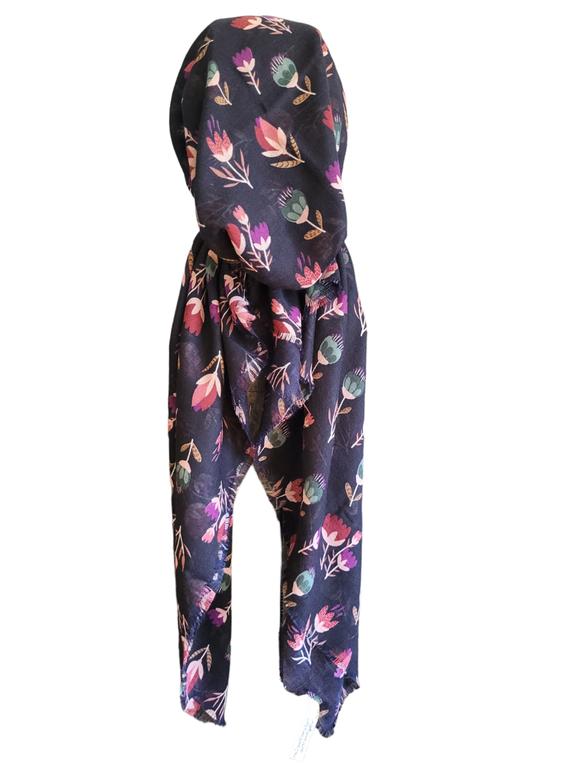 Pretty tulip flowers - soft fringes pretied tichel - Navy