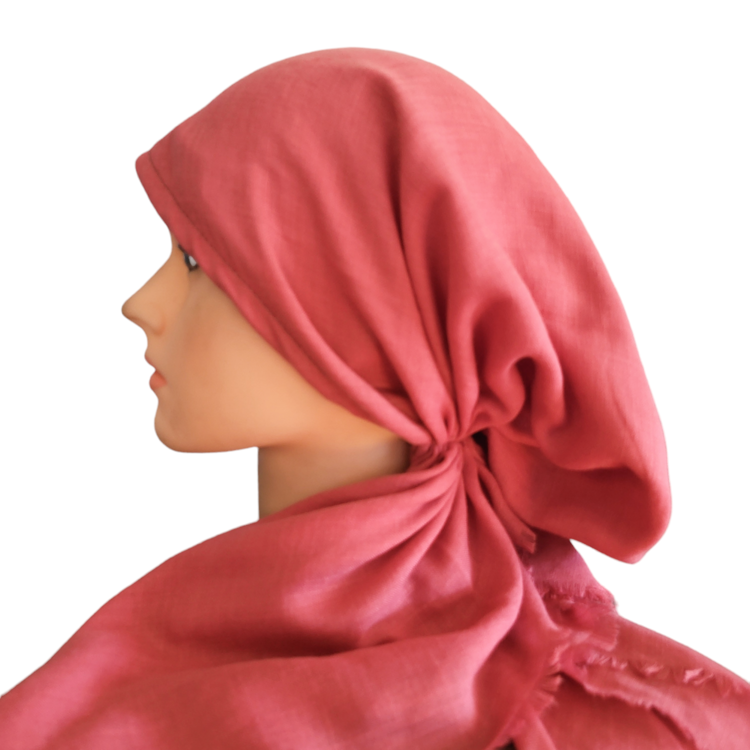 Coral solid  - soft fringes pretied tichel