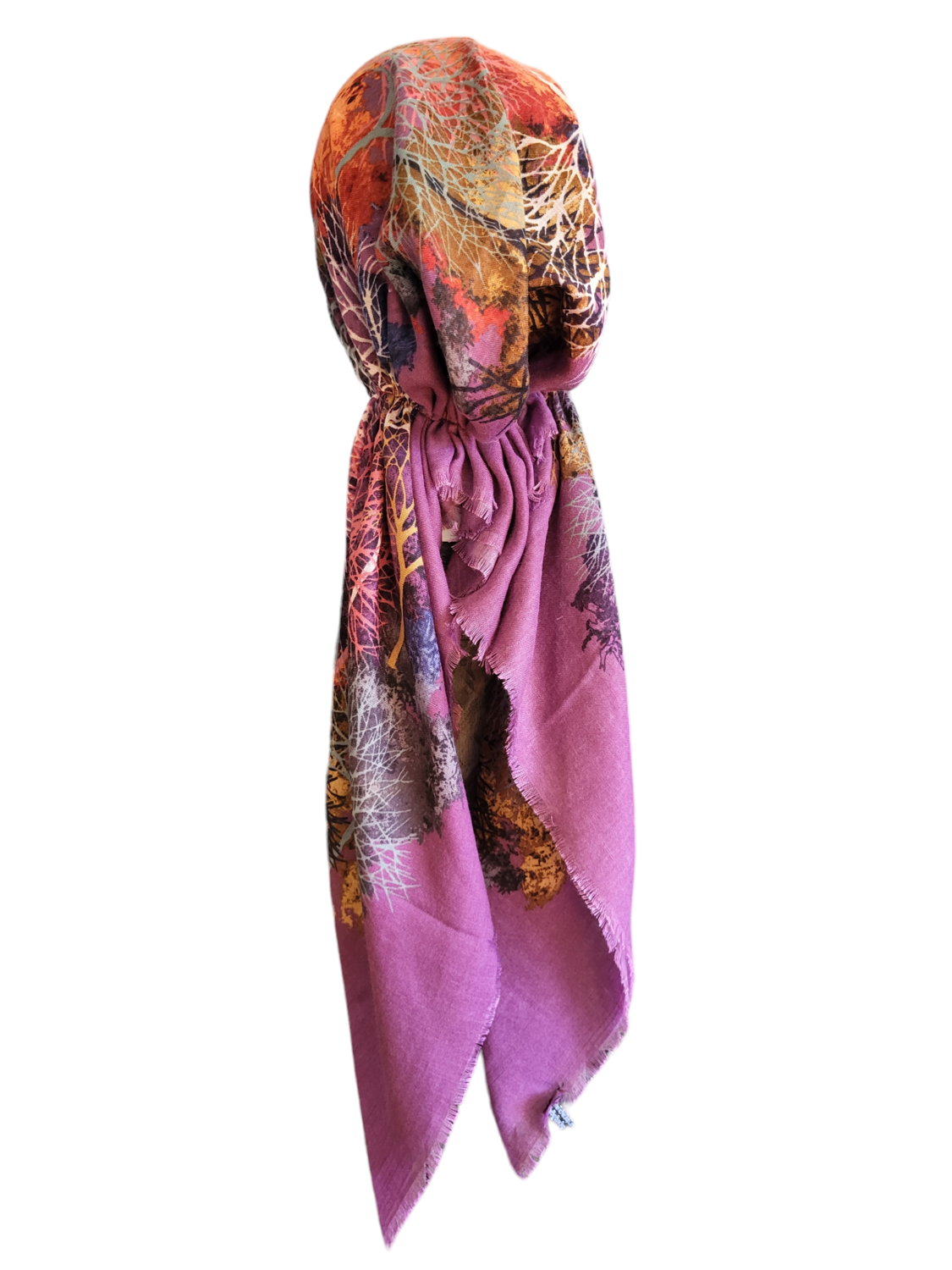 Deep lavender multicolored  - soft fringes pretied tichel