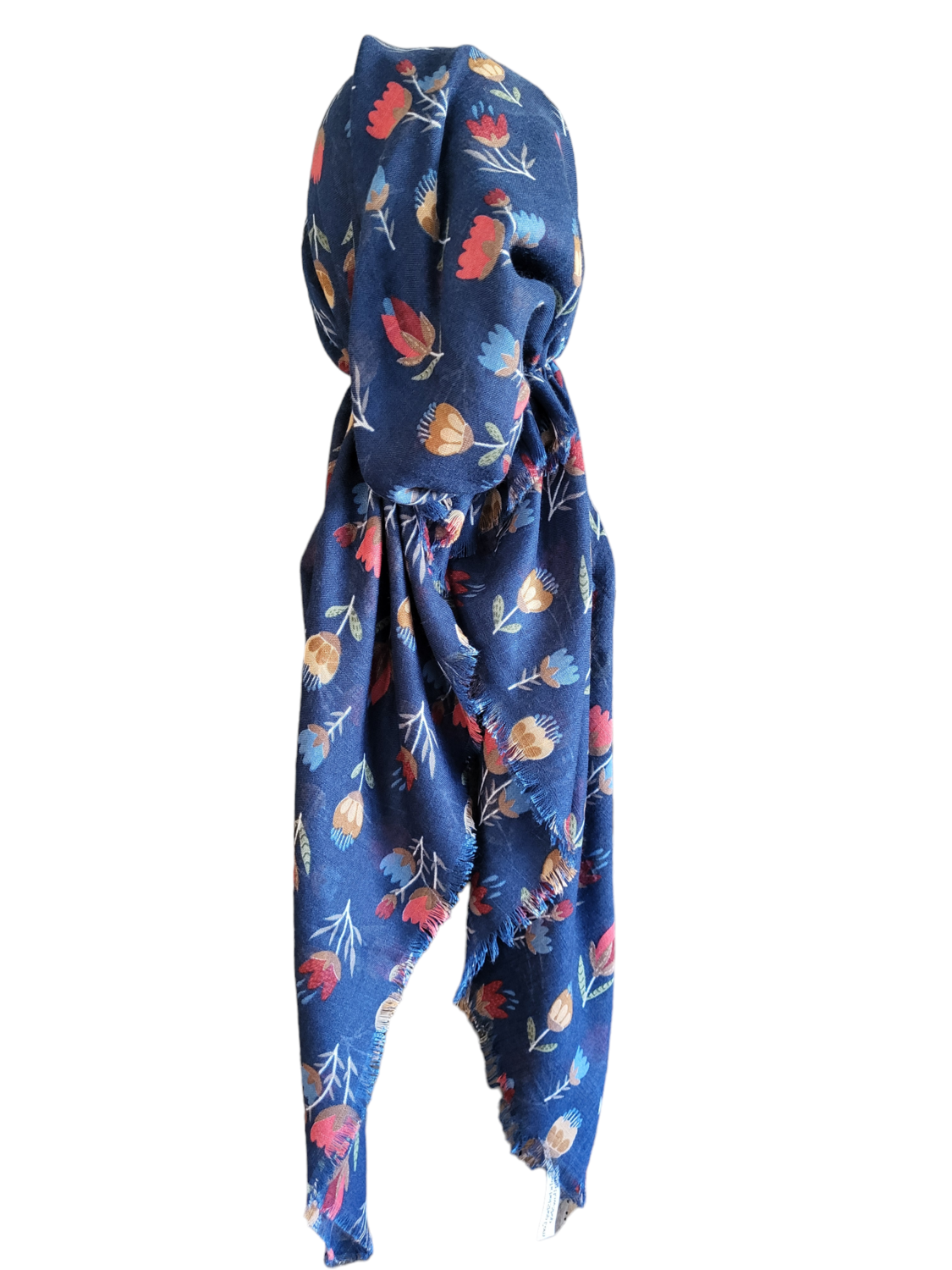 Pretty tulip flowers - soft fringes pretied tichel - blue