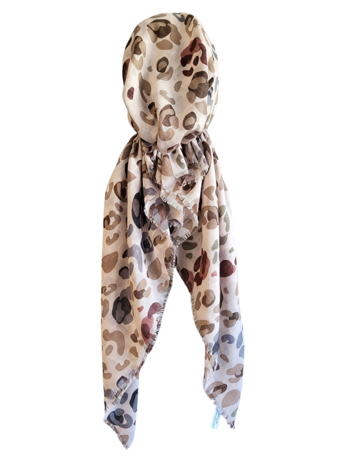 Beige (slightly pinkish) leopard - soft fringes pretied tichel