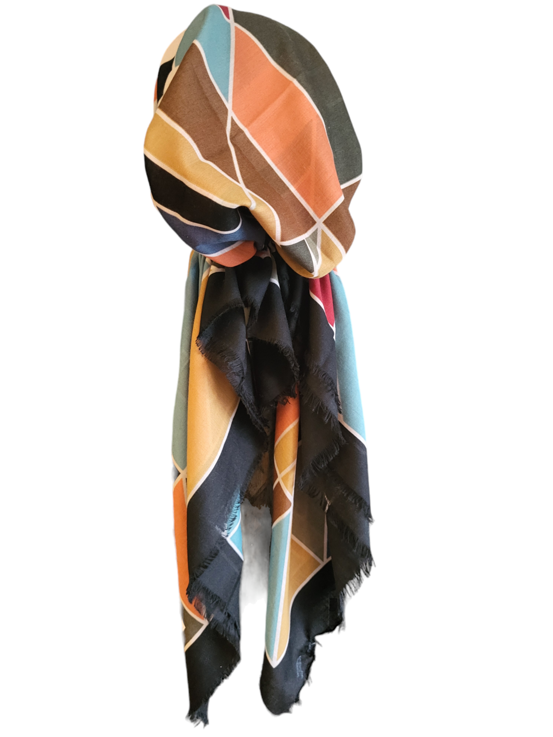 Black/sage n' more - prism pattern - soft fringes pretied tichel