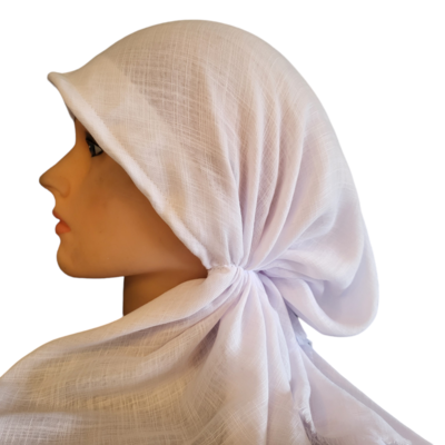White solid  - soft fringes pretied tichel