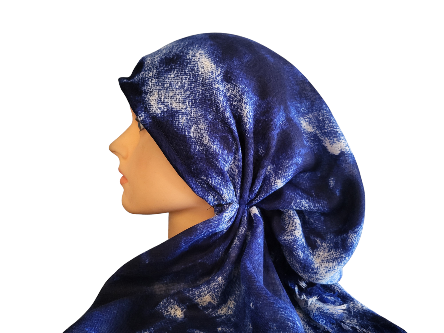 Bright blue tie dyed - soft fringes pretied tichel