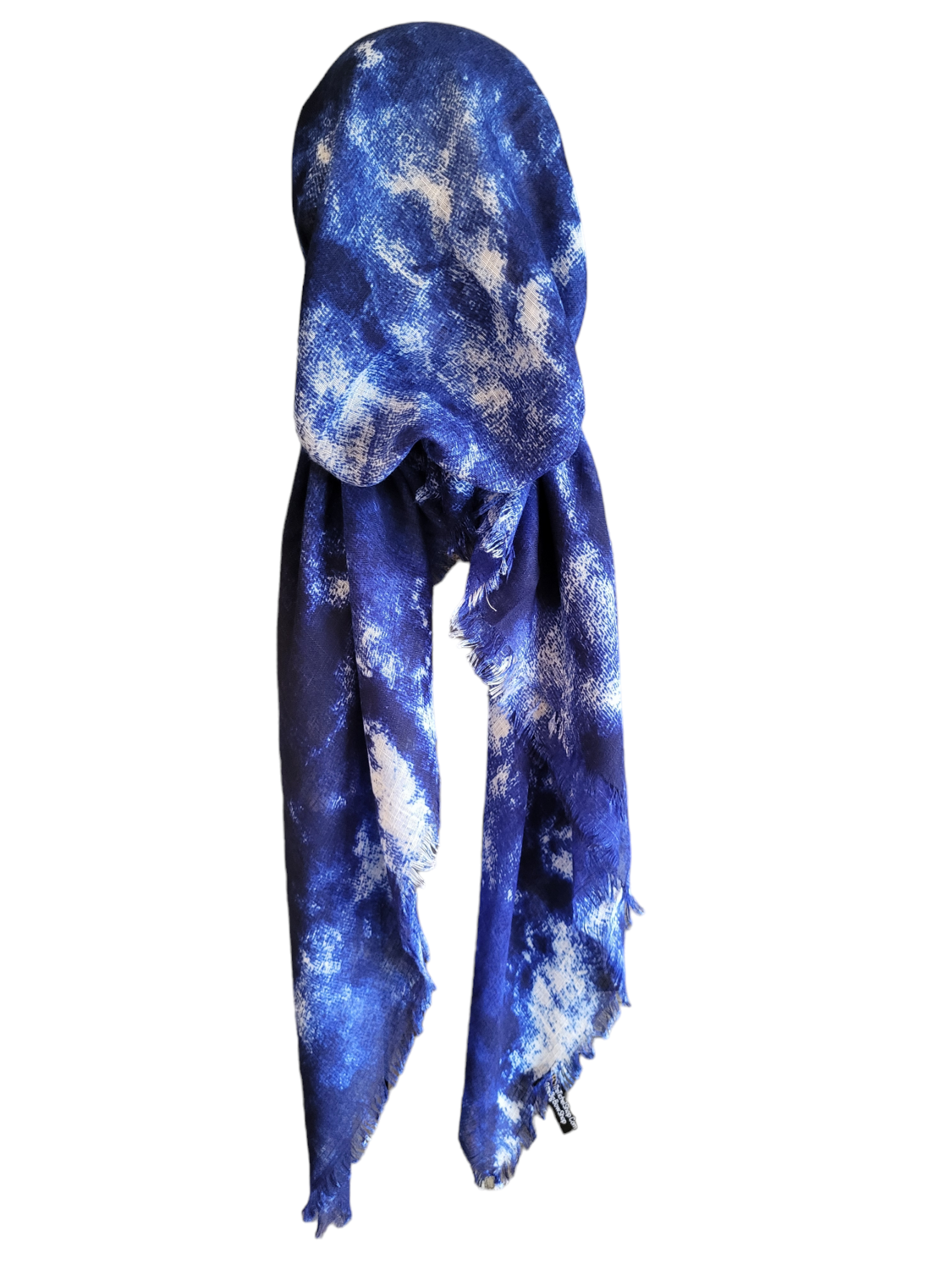 Bright blue tie dyed - soft fringes pretied tichel