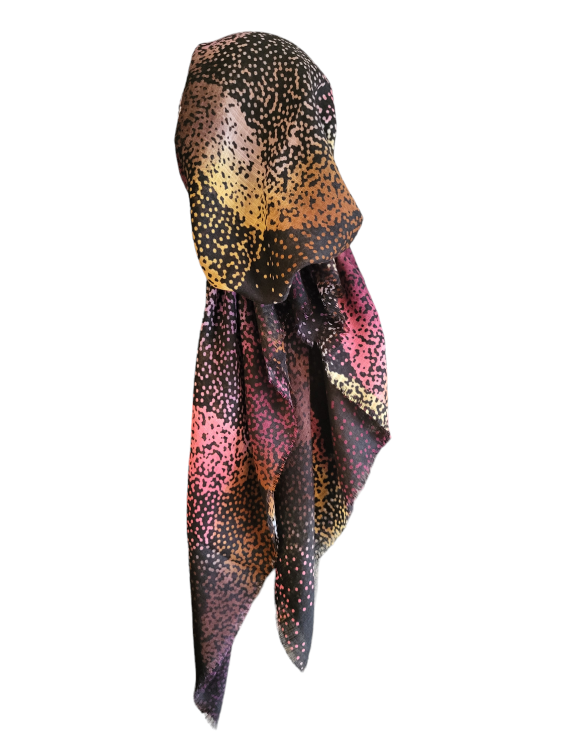 Black multicolored paint spotted - soft fringes pretied tichel