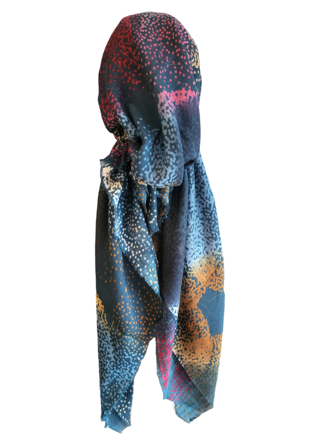 Teal multicolored paint spotted - soft fringes pretied tichel