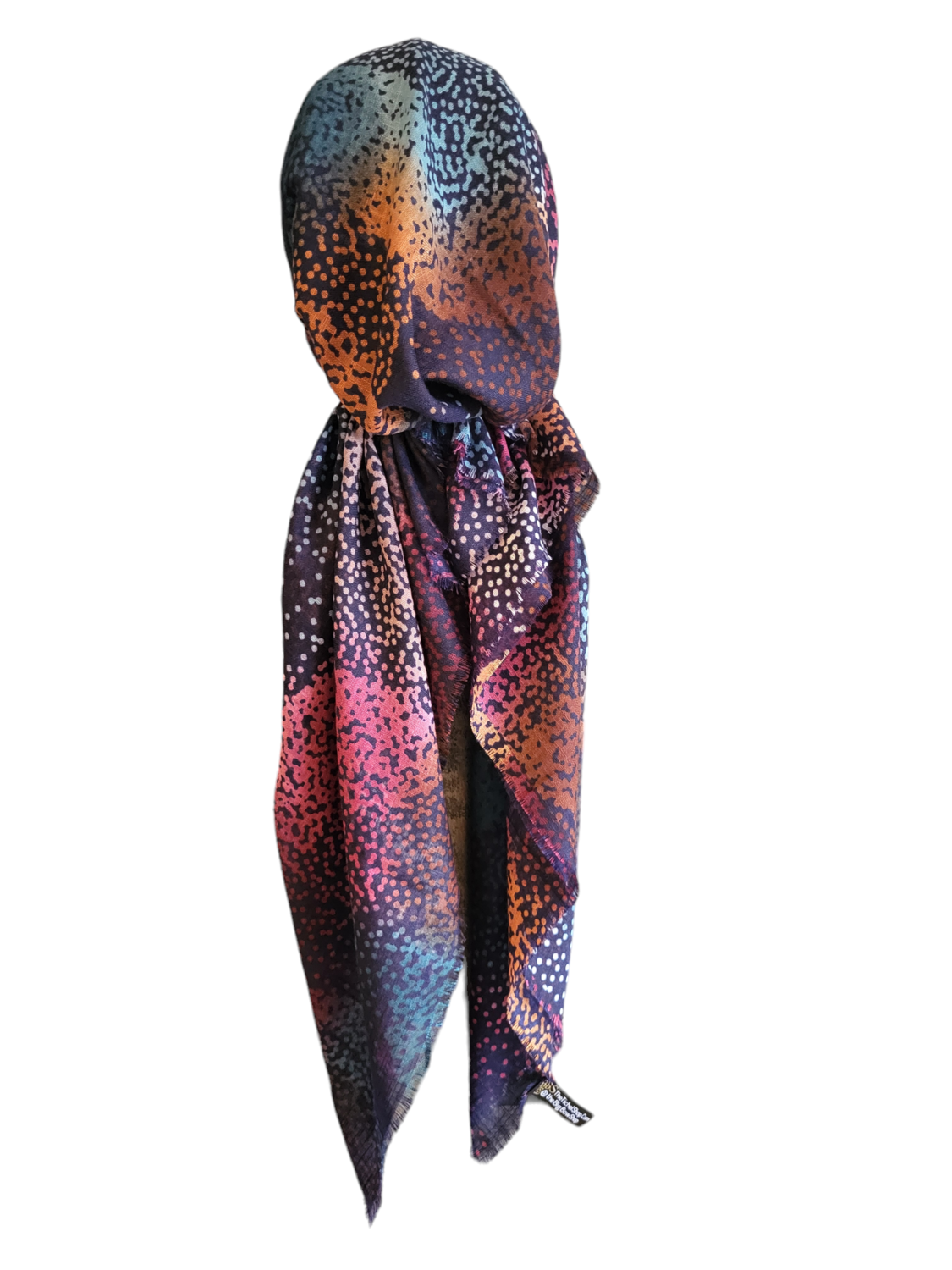 Navy multicolored paint spotted - soft fringes pretied tichel